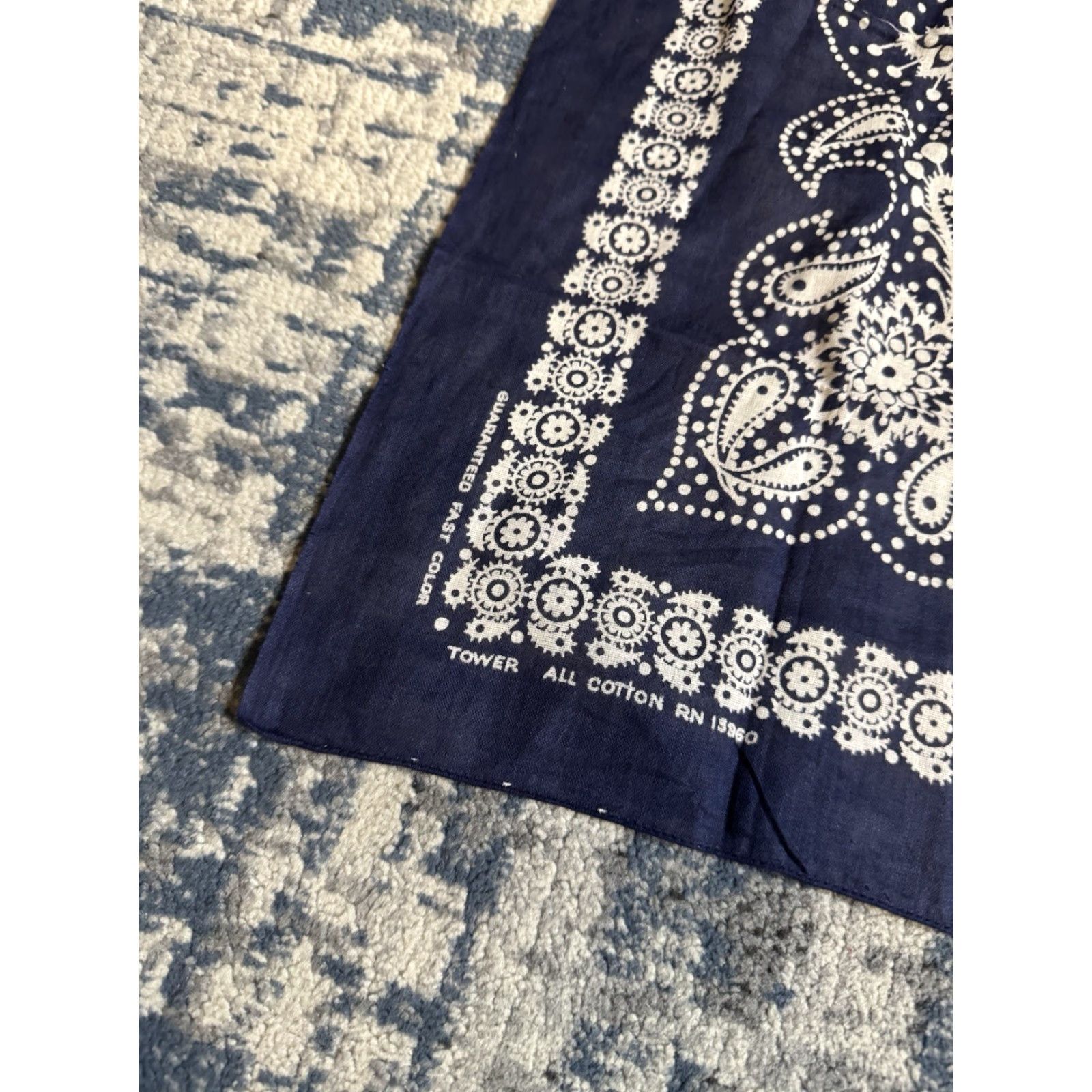 Vintage VINTAGE Tower Handkerchief Blue Paisley USA Made Cotton Patterned Unisex 60s Bandana USA Western Men Women 21.5”x22.25” Size ONE SIZE - 2 Thumbnail