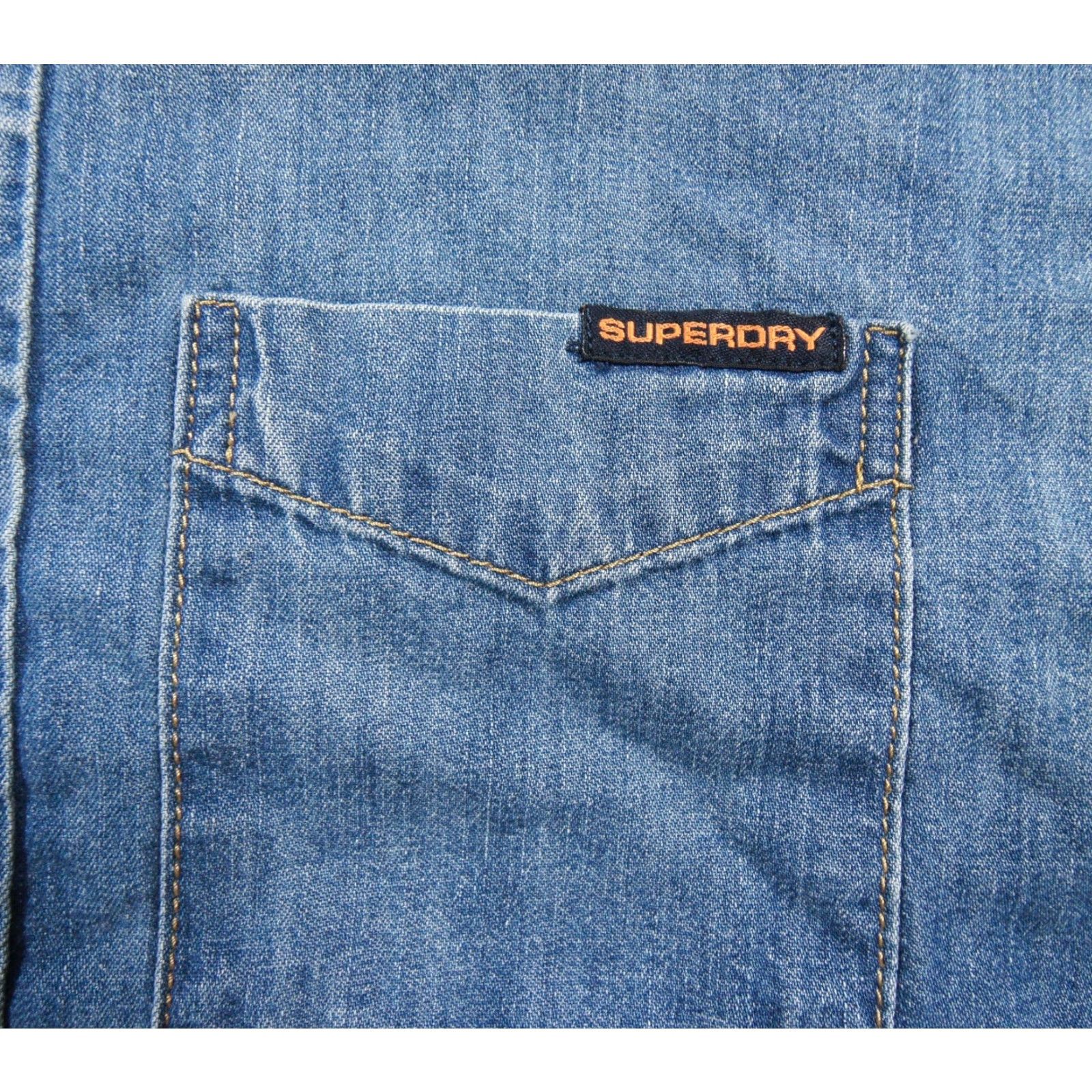 Superdry Superdry Shirt Mens Medium Blue Button Down Denim Jeans Long Sleeve Worn Workwear Size US M / EU 48-50 / 2 - 3 Thumbnail
