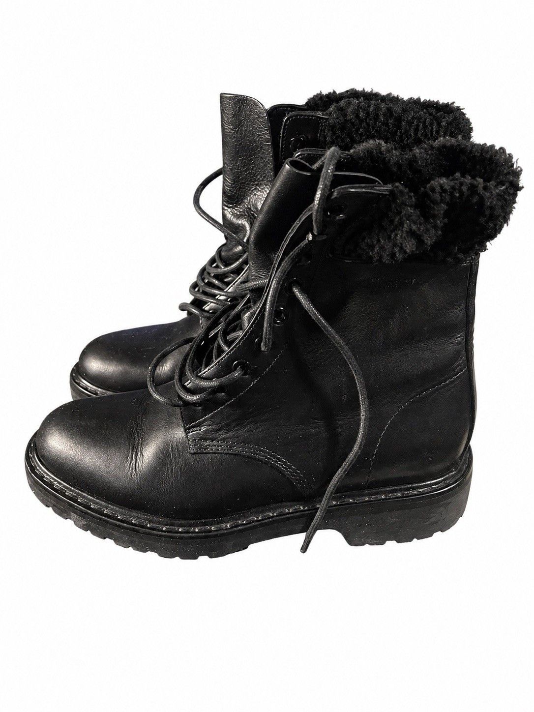 Saint Laurent Paris Saint Laurent Black Shearling Combat Boots Mid-Calf SZ41 Size US 8 / EU 41 - 1 Thumbnail