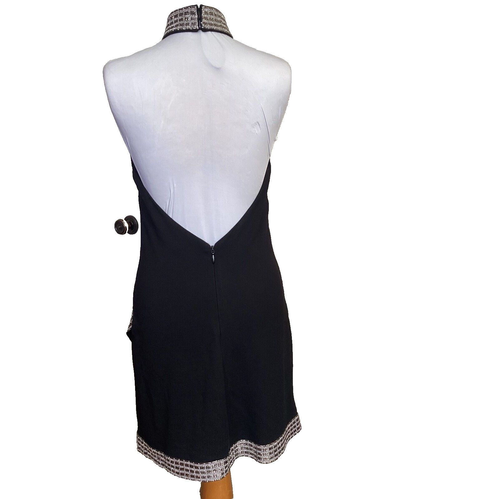 Bebe BEBE BLACK HALTER MINI DRESS RHINESTONE CHOKER JAGGED TRIM S Size S / US 4 / IT 40 - 5 Thumbnail