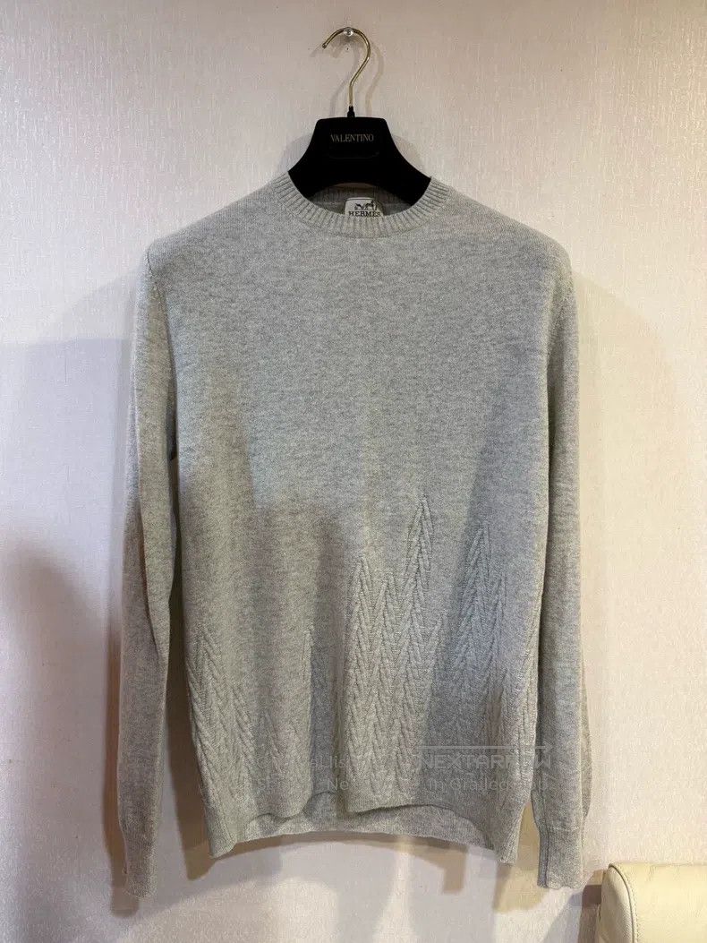 Hermes Hermes Gray cashmere knitted sweater Size L / US 10 / IT 46 - 1 Thumbnail