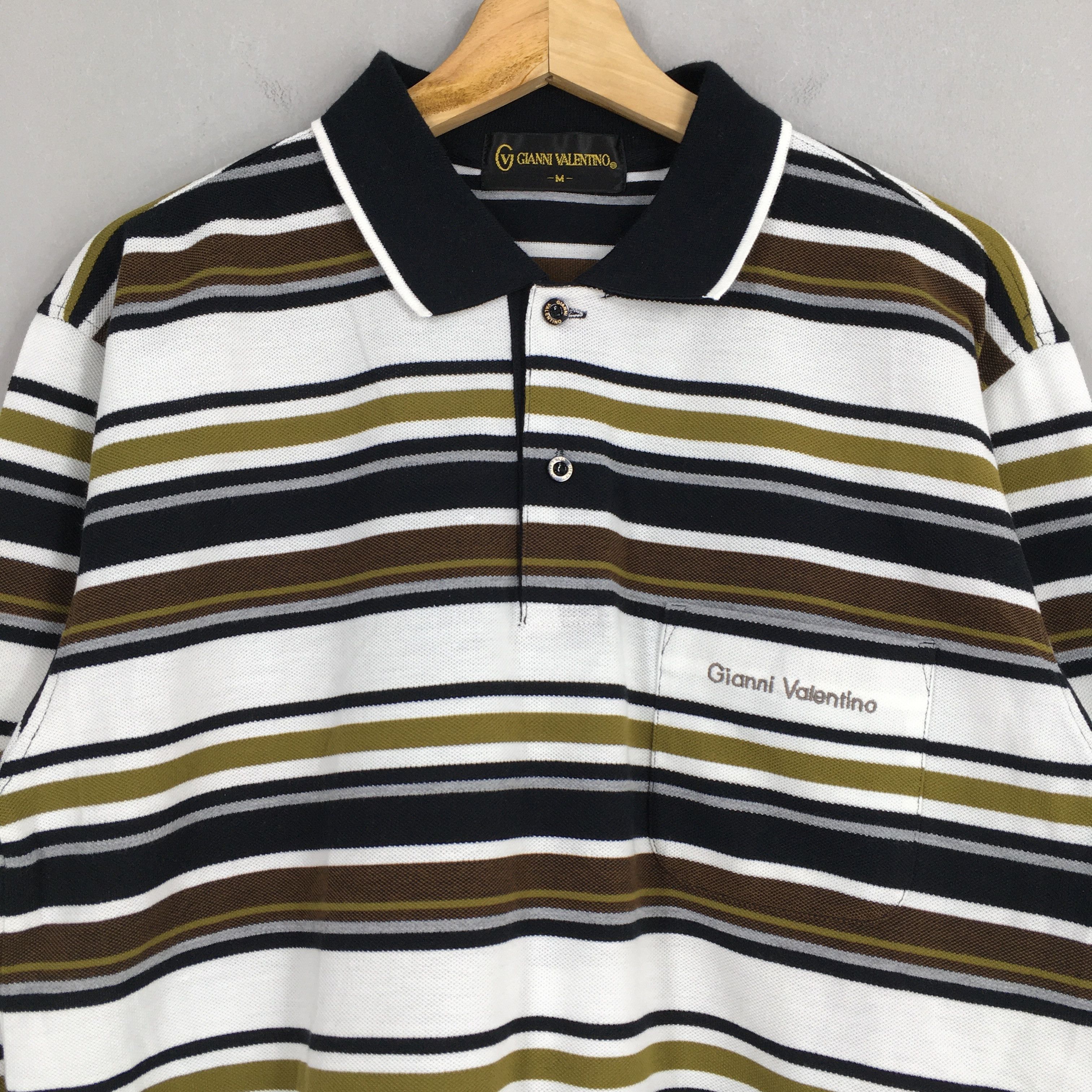 Gianni Valentino Vintage Gianni Valentino Italy Stripes Polos Shirt Medium Size US M / EU 48-50 / 2 - 2 Thumbnail