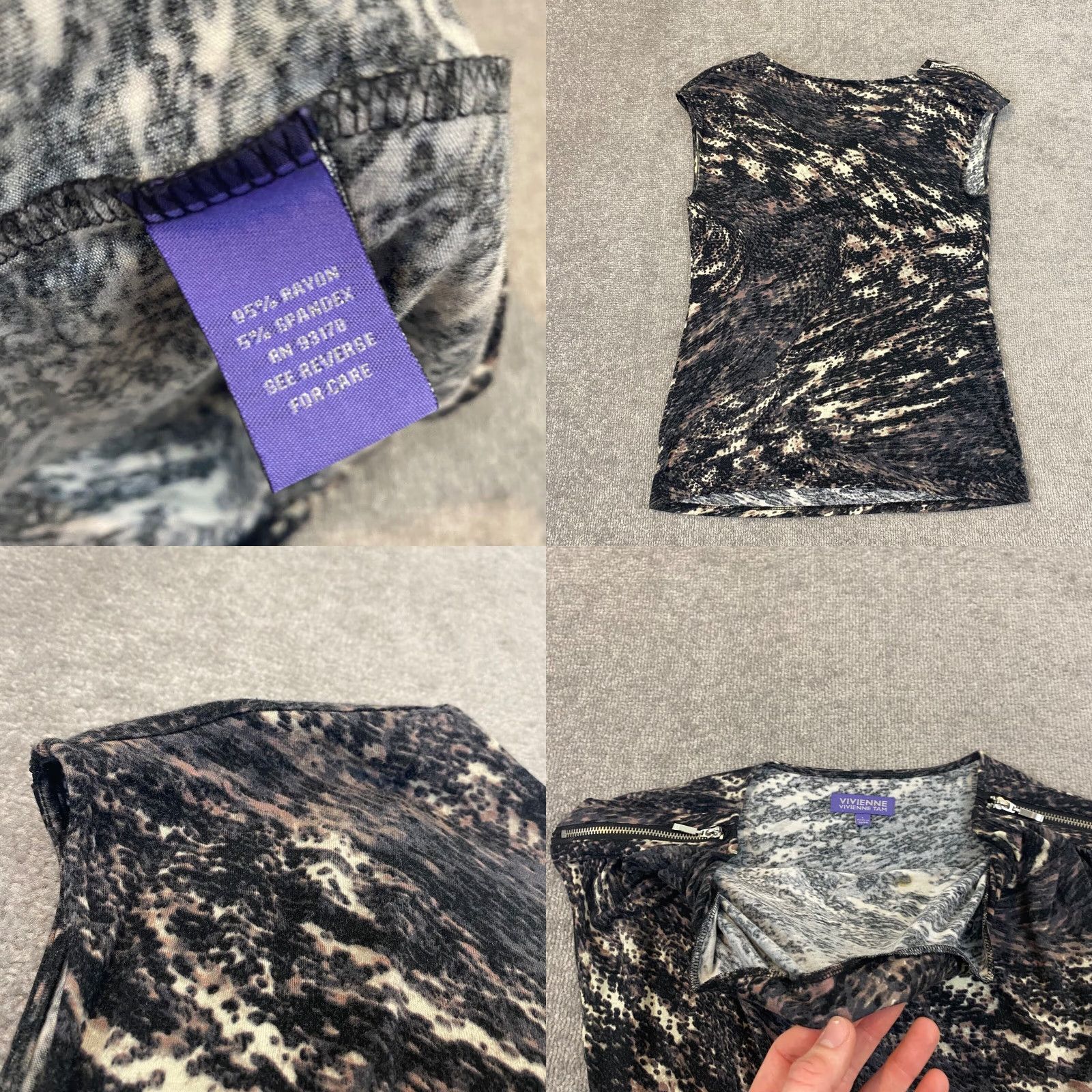 Vivienne Tam VIVIENNE TAM Blouse Animal Print Cowl Neck Zipper Top Womens Large Sleeveless Multicolor Shirt Size L / US 10 / IT 46 - 8 Thumbnail