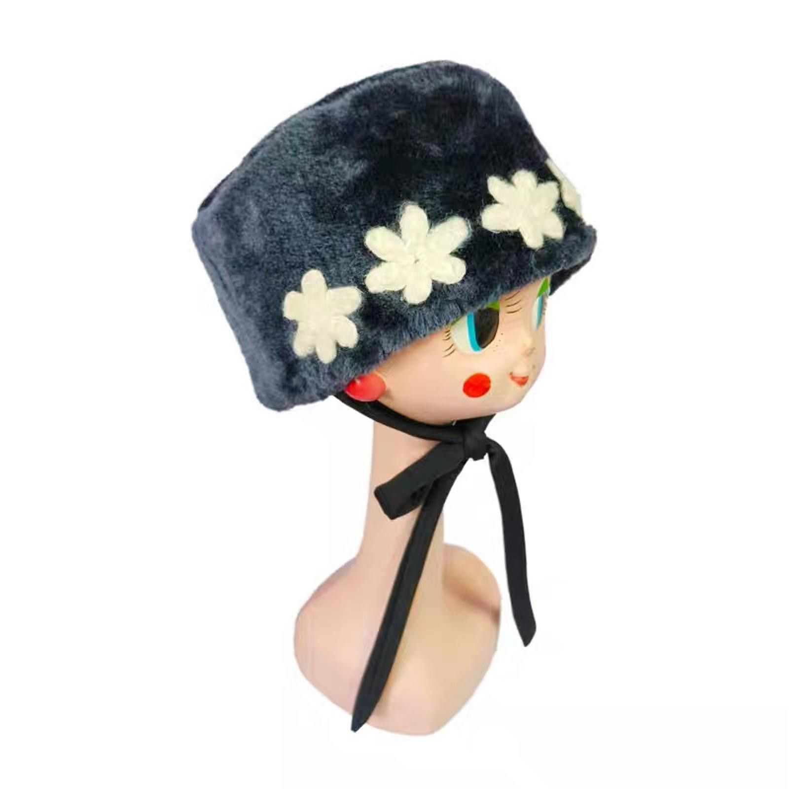 Japanese Brand Y2K Faux Fur Flower Bucket Hat Fuzzy Hat Harajuku Style Size ONE SIZE - 3 Thumbnail