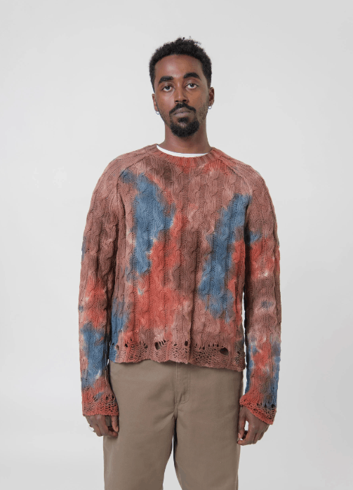 image of Aw23 Acne Studios Tie-Dye Cable Knit Sweater S in Rust Brown, Men's (Size Small)