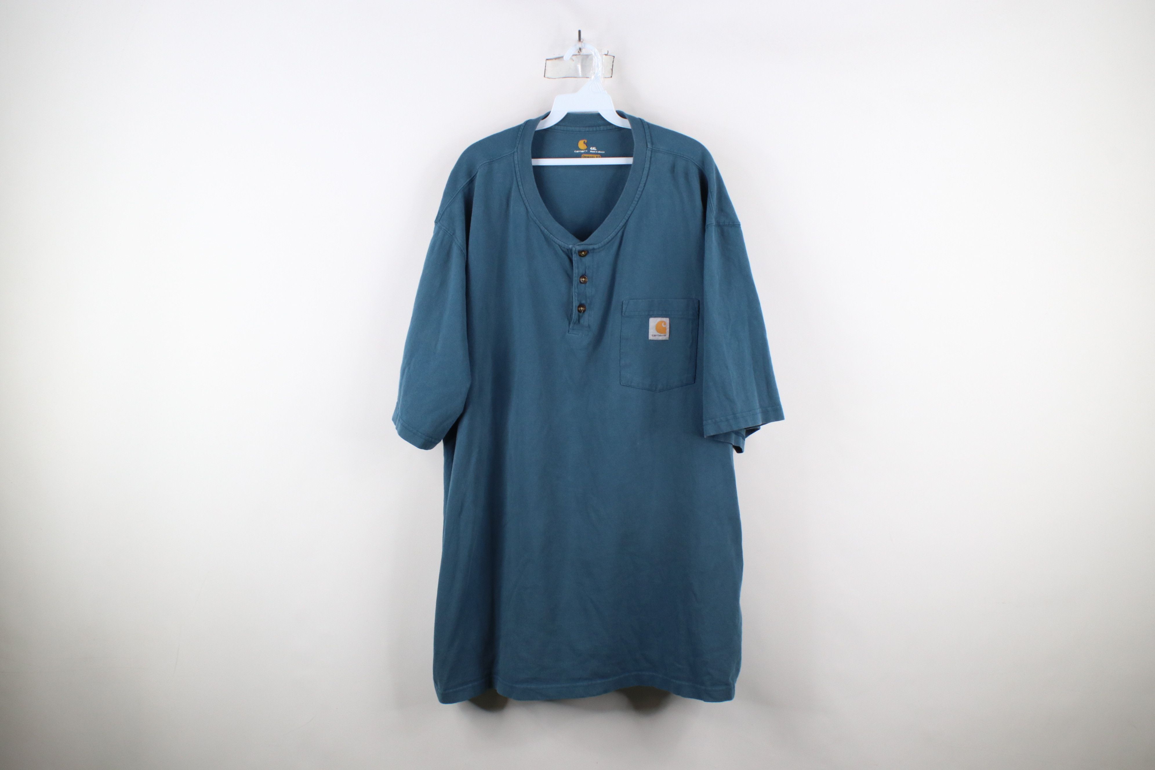 Carhartt × Vintage Vintage Y2K Carhartt Box Logo Henley T-Shirt Blue Cotton Size US XXL / EU 58 / 5 - 1 Thumbnail