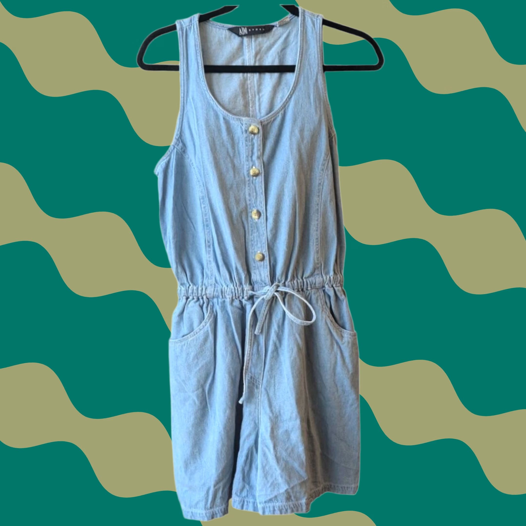 Vintage AIM Sport Romper One-Piece Womens Sz Med Chambray 100% Cotton Cinch Waist Y2K EUC Blue VTG Men’s? Size 32" / US 10 / IT 46 - 1 Thumbnail