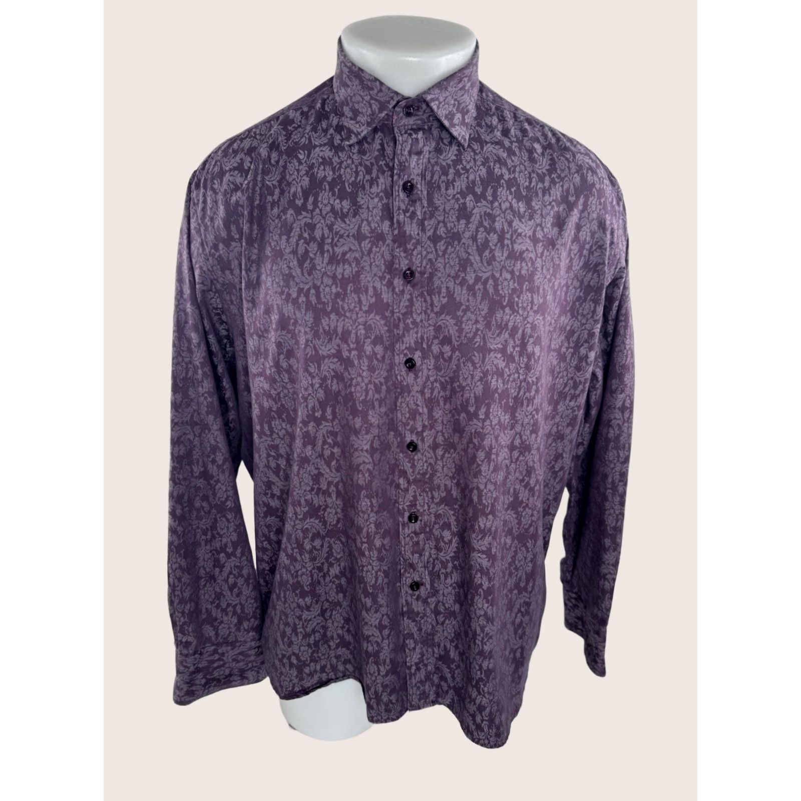 Vintage DAVID SMITH Australia - Paisley Floral Mens XL Flip Cuff Shirt Shirt Mens XL Burgundy Floral Button-Up Long Sleeve Size US XL / EU 56 / 4 - 1 Thumbnail