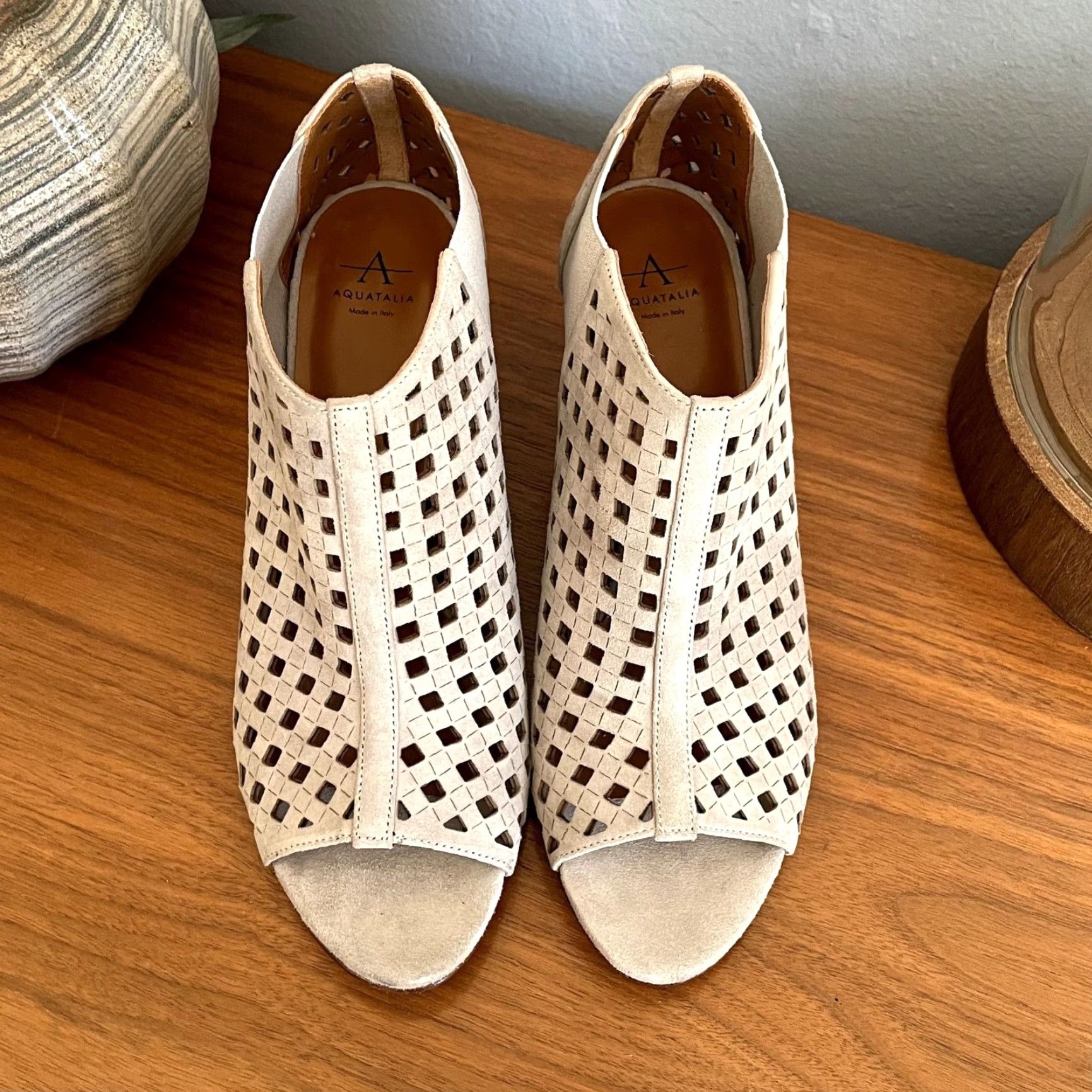 Aquatalia Aquatalia Shari Perforated Suede Open-Toe Booties Sz 10 Women's Boots City Going Out Gray Pearl 10 Size US 10 / IT 40 - 4 Thumbnail