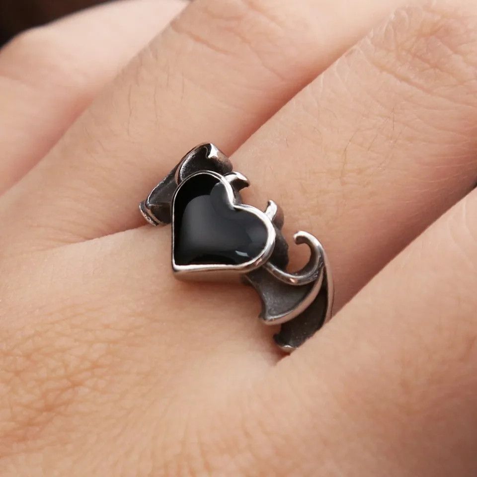 Jewelry Angel Demon Wings Black Heart Ring Jewelry Fashion Gift Size ONE SIZE - 1 Thumbnail
