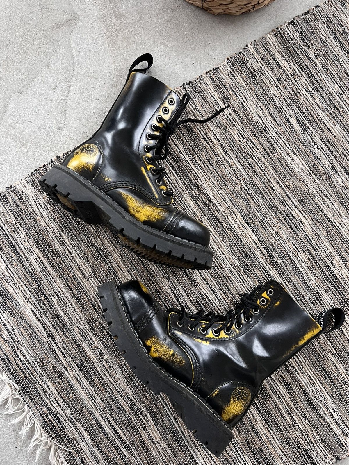 New Rock Vintage Hype Busta Grip Steel Toe Black Yellow High Boots Size US 6 / IT 36 - 3 Thumbnail