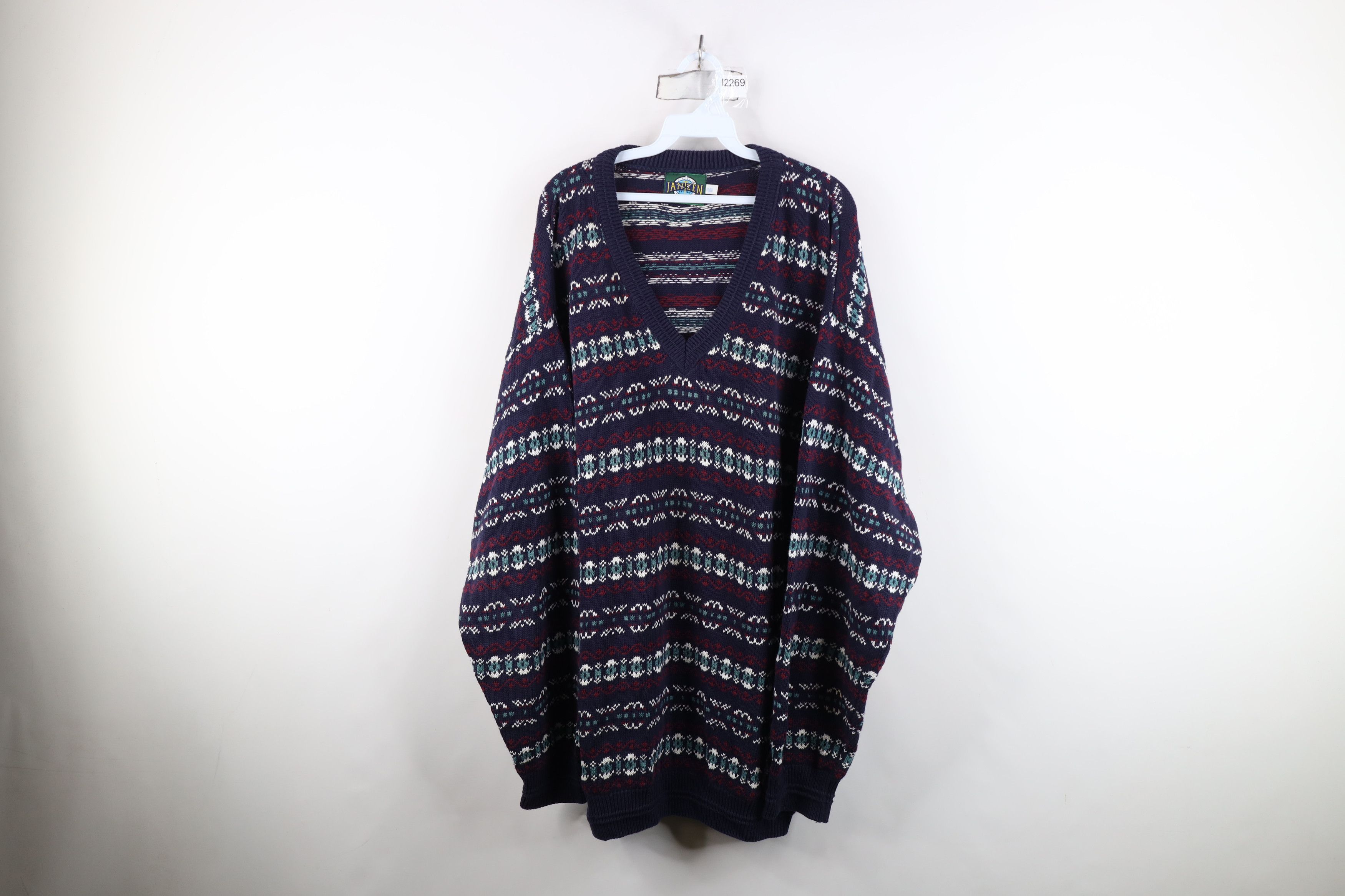 Vintage Vintage 90s Streetwear Cotton Fair Isle Knit V-Neck Sweater Size US XXL / EU 58 / 5 - 1 Thumbnail