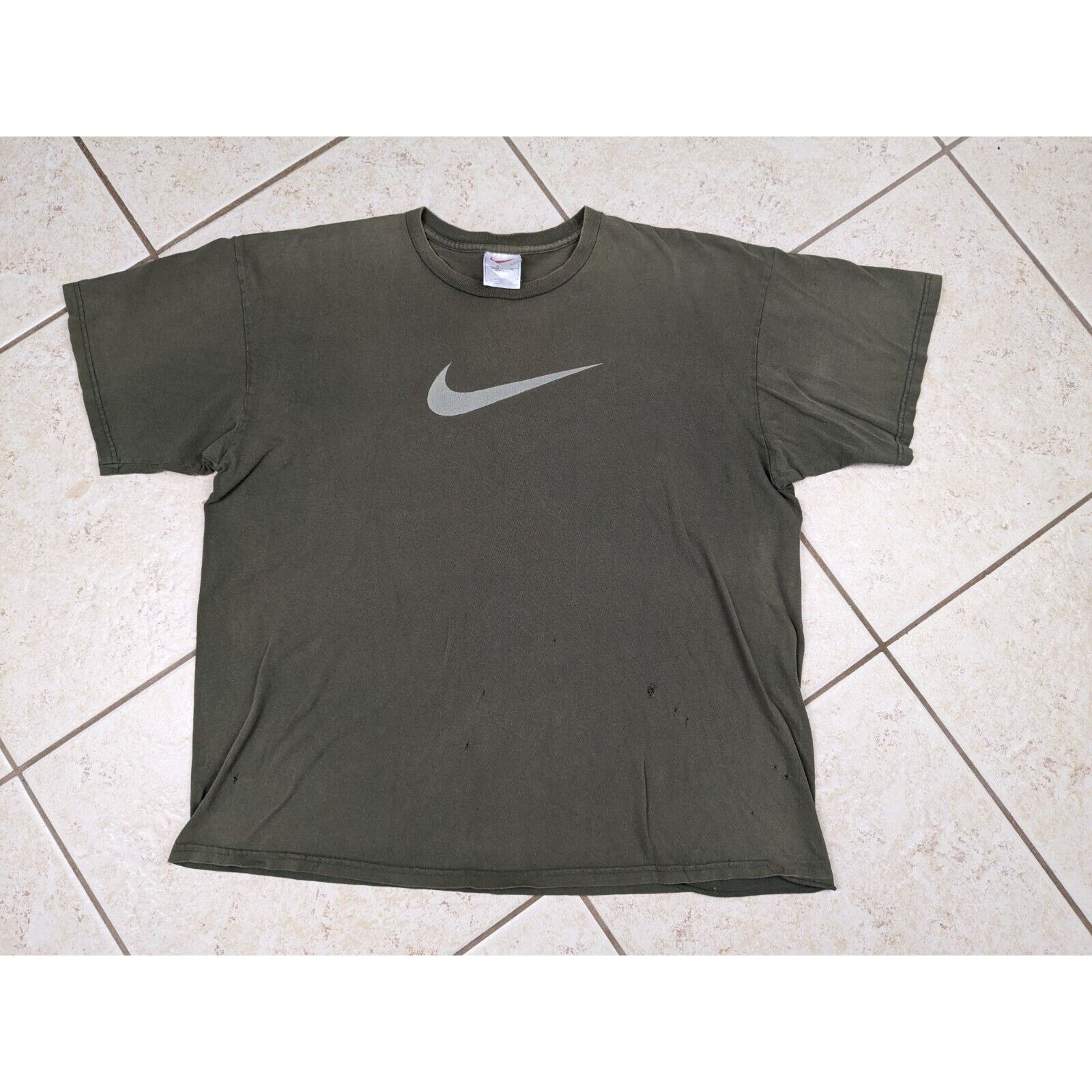 Nike Vtg Nike Shirt XL Olive Green Big Center Swoosh Check USA Size US XL / EU 56 / 4 - 1 Thumbnail