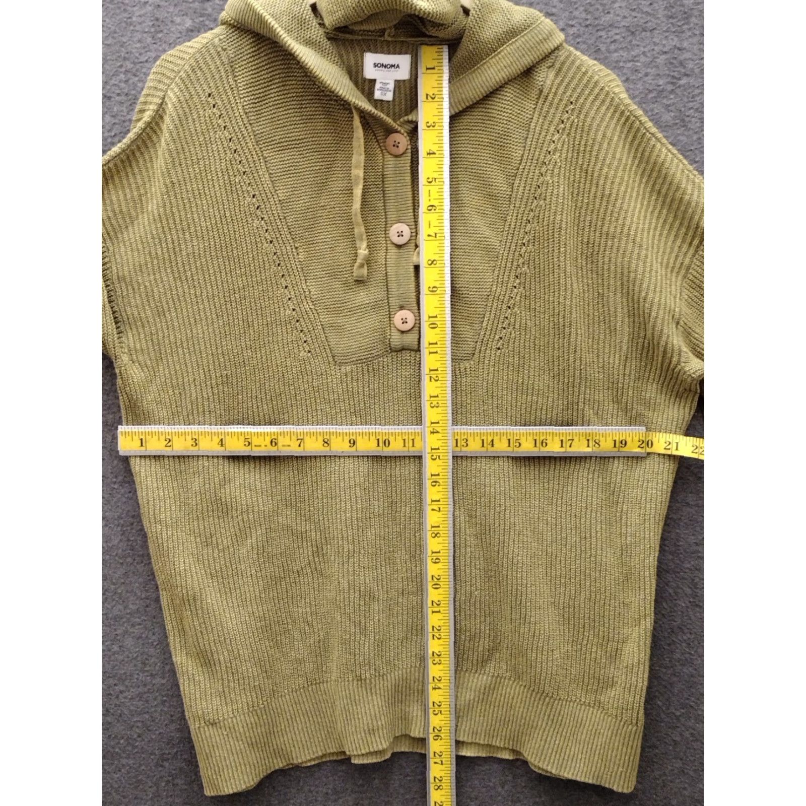 Vintage SONOMA Women's Knit Hoodie Sweater 0X Green Pullover Dolman Long Sleeve V-Neck Buttons Modern Knit Size XL / US 12-14 / IT 48-50 - 4 Thumbnail