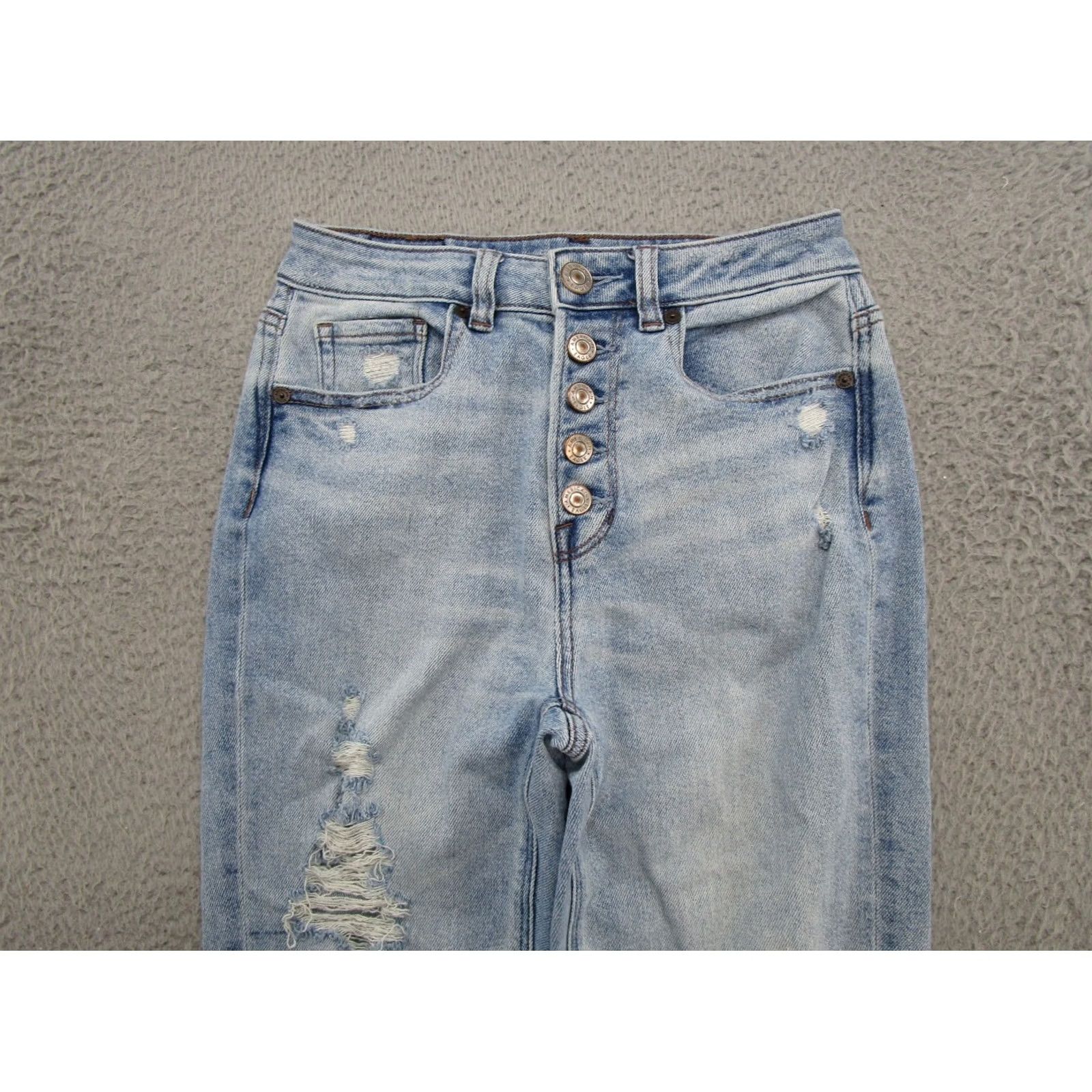 American Eagle Outfitters American Eagle Button Fly Distressed Stretch Denim Mom Jeans Women's Size 00 Blue Jeans Women's Size 24" / US 00 / IT 34 - 3 Thumbnail