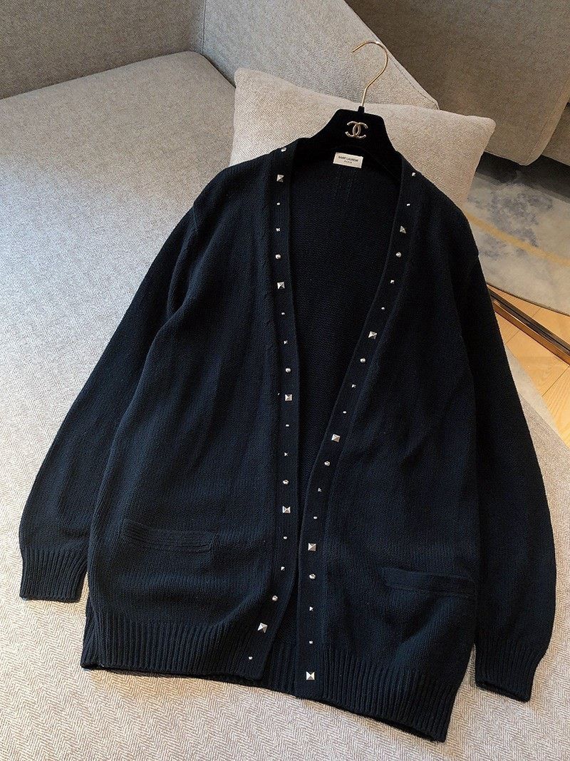 Saint Laurent Paris Saint Laurent Black Studded Knit Cardigan Size XS / US 0-2 / IT 36-38 - 1 Thumbnail
