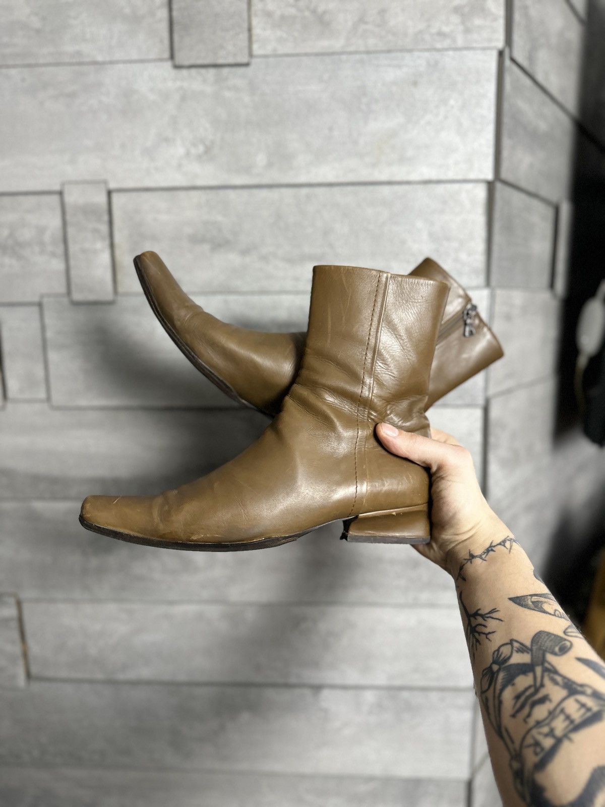 Prada Crazy Prada Vintage Leather Biker Boots Size US 8 / IT 38 - 2 Thumbnail