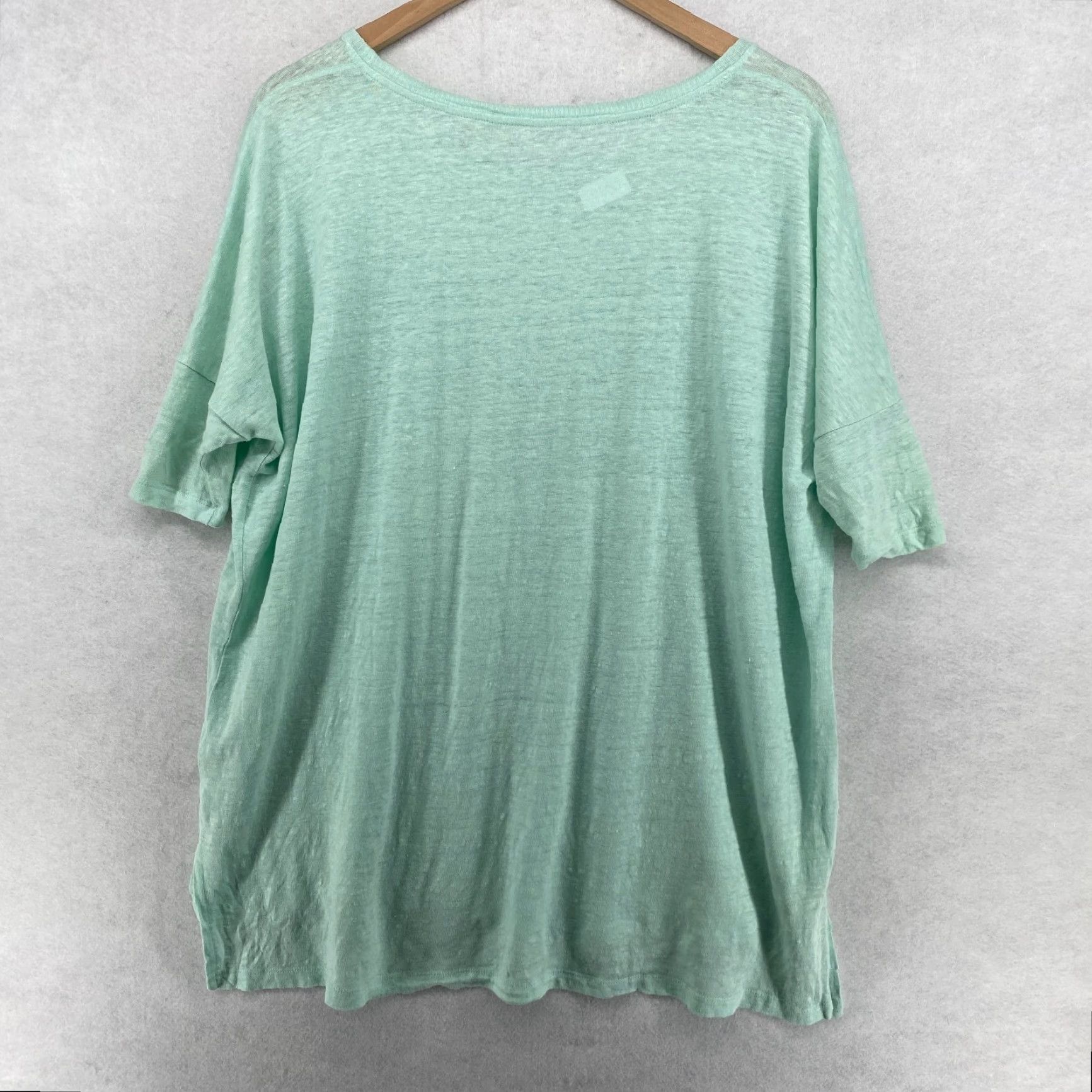 EILEEN FISHER Tunic 2XS Organic Linen Slub Jersey Oversized Dolman Sleeve Green Shirt Women 2XS Tunic Bohemian Retro Style