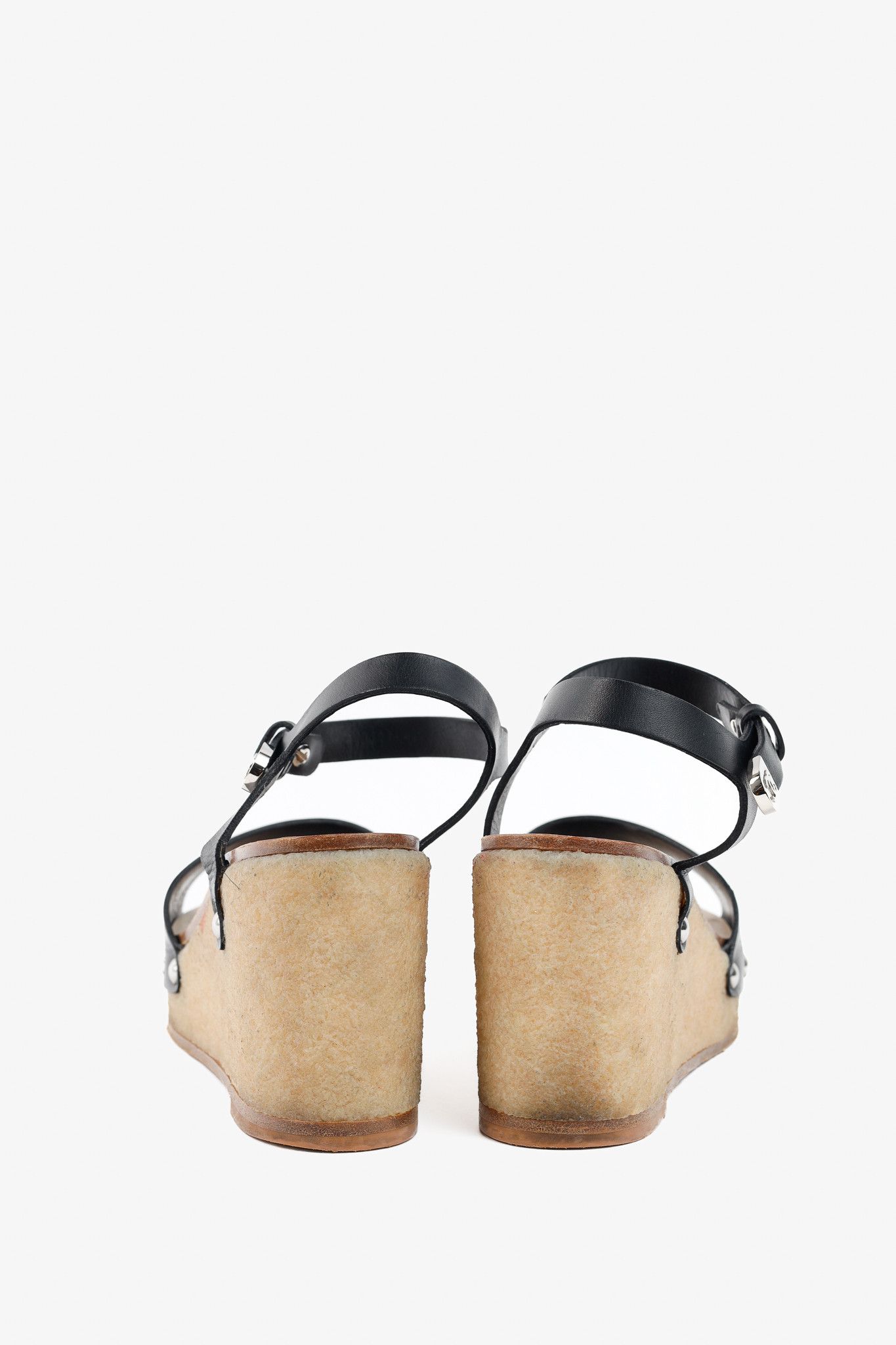 Chanel Chanel Black Leather Platform Wedge Sandals Size US 4 / IT 34 - 3 Thumbnail