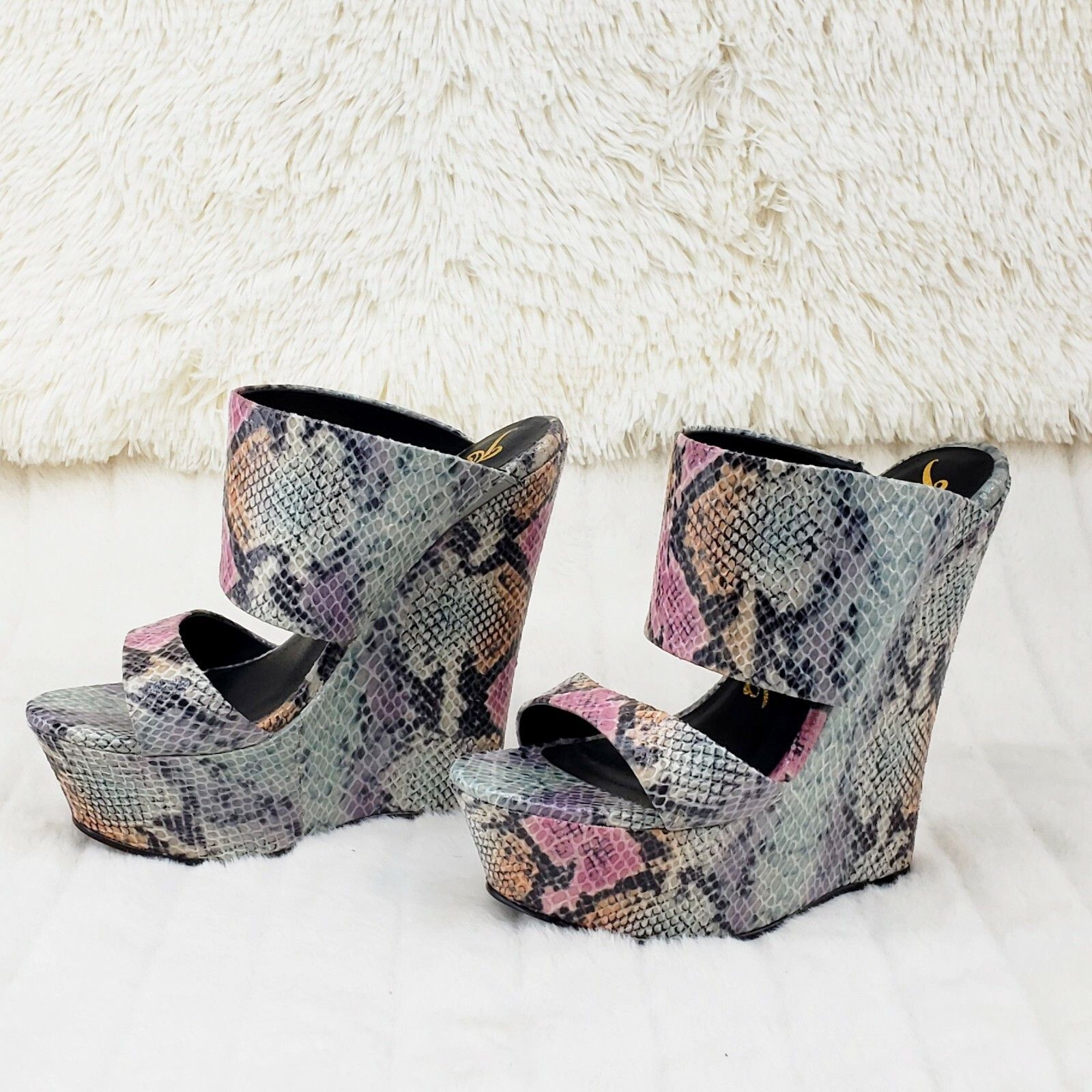 Nelly Bernal Pacs Gray Multi Snake Double Strap Slip On High