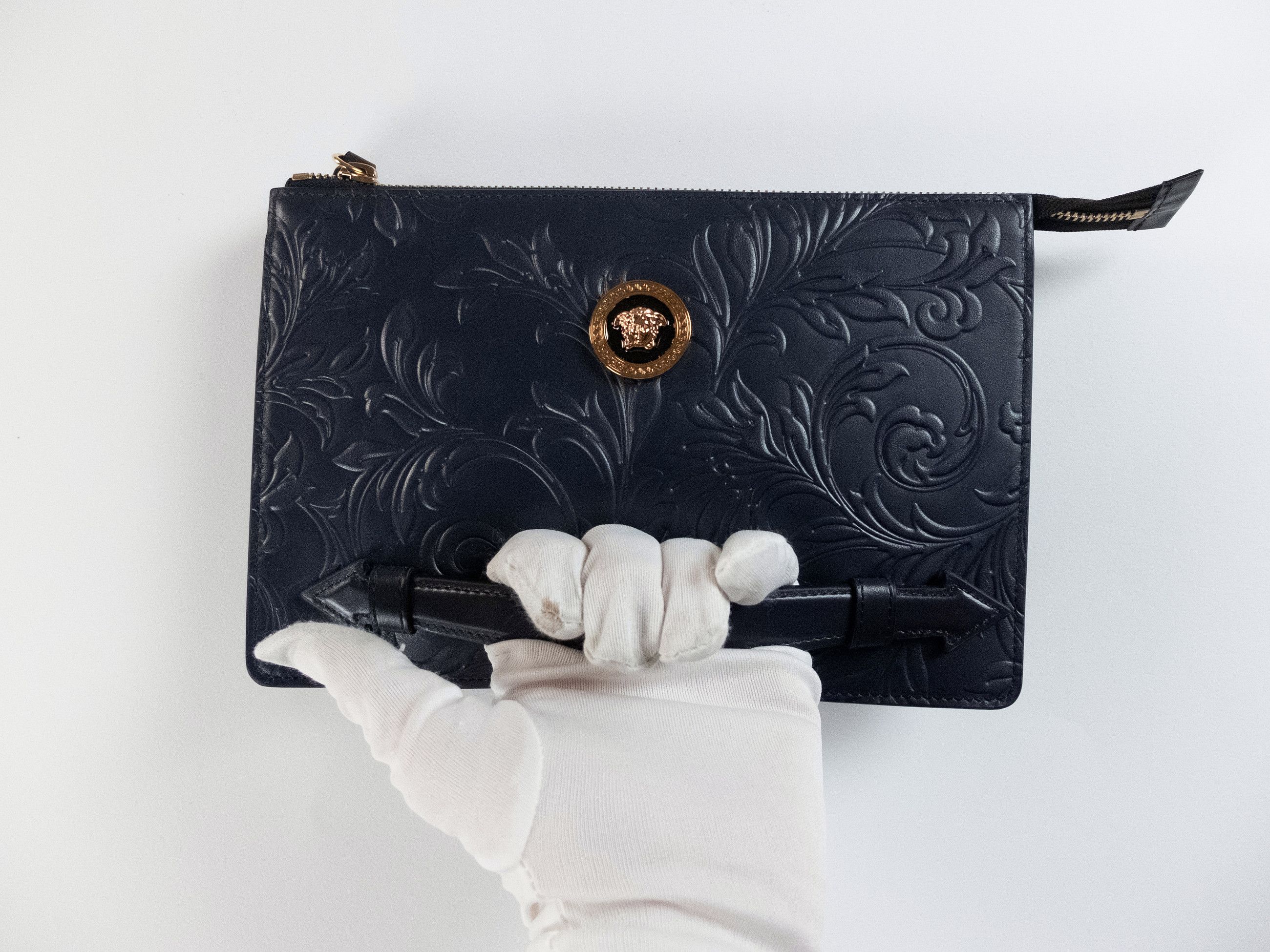 Versace VERSACE La Medusa blue floral motif embossed clutch bag Size ONE SIZE - 6 Thumbnail