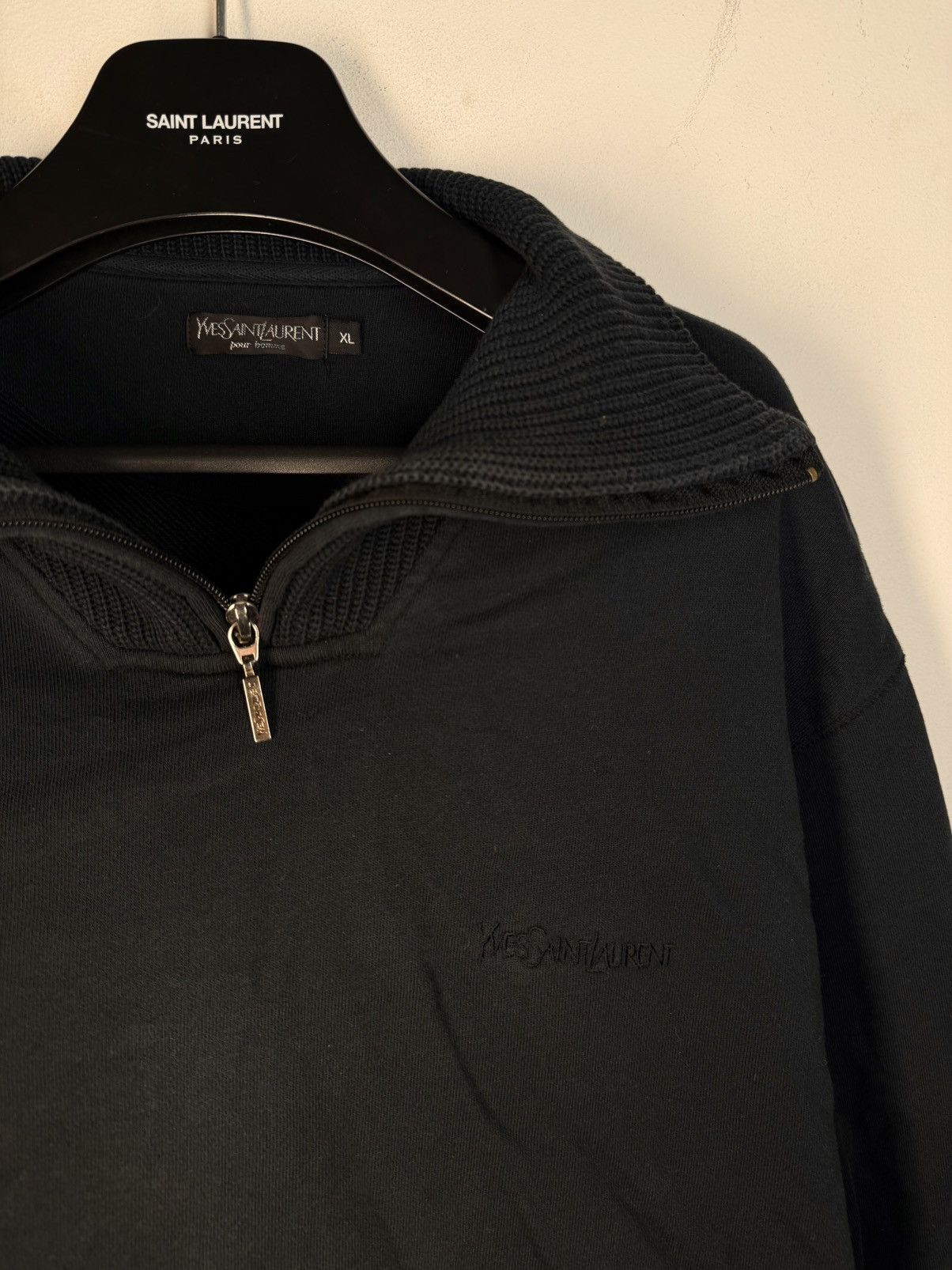 Yves Saint Laurent 90s YSL Sweatshirt 1/4 Quarter Zip Navy Sweater Vintage Size US XL / EU 56 / 4 - 3 Thumbnail