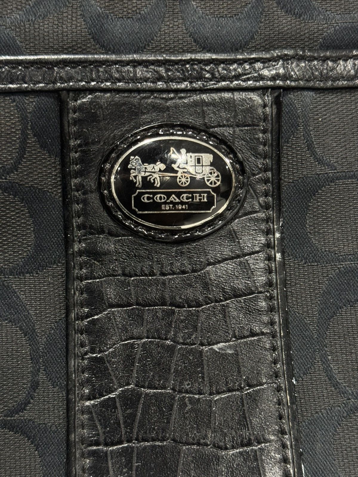 Coach Coach Black Signature Monogram Crossbody Bag w/ Croc Trim Size ONE SIZE - 7 Thumbnail