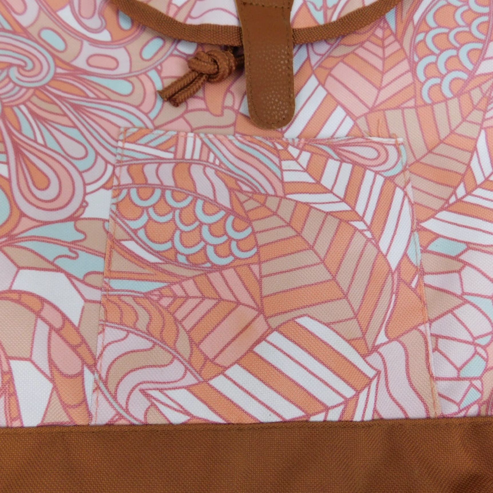 Vintage Unbranded Abstract Peach Drawstring Snap Flap Printed Canvas Mini Backpack Women Peach Geometric Bohemian School 13" x 11.5" Backpack Mens Women Girls Size ONE SIZE - 3 Thumbnail