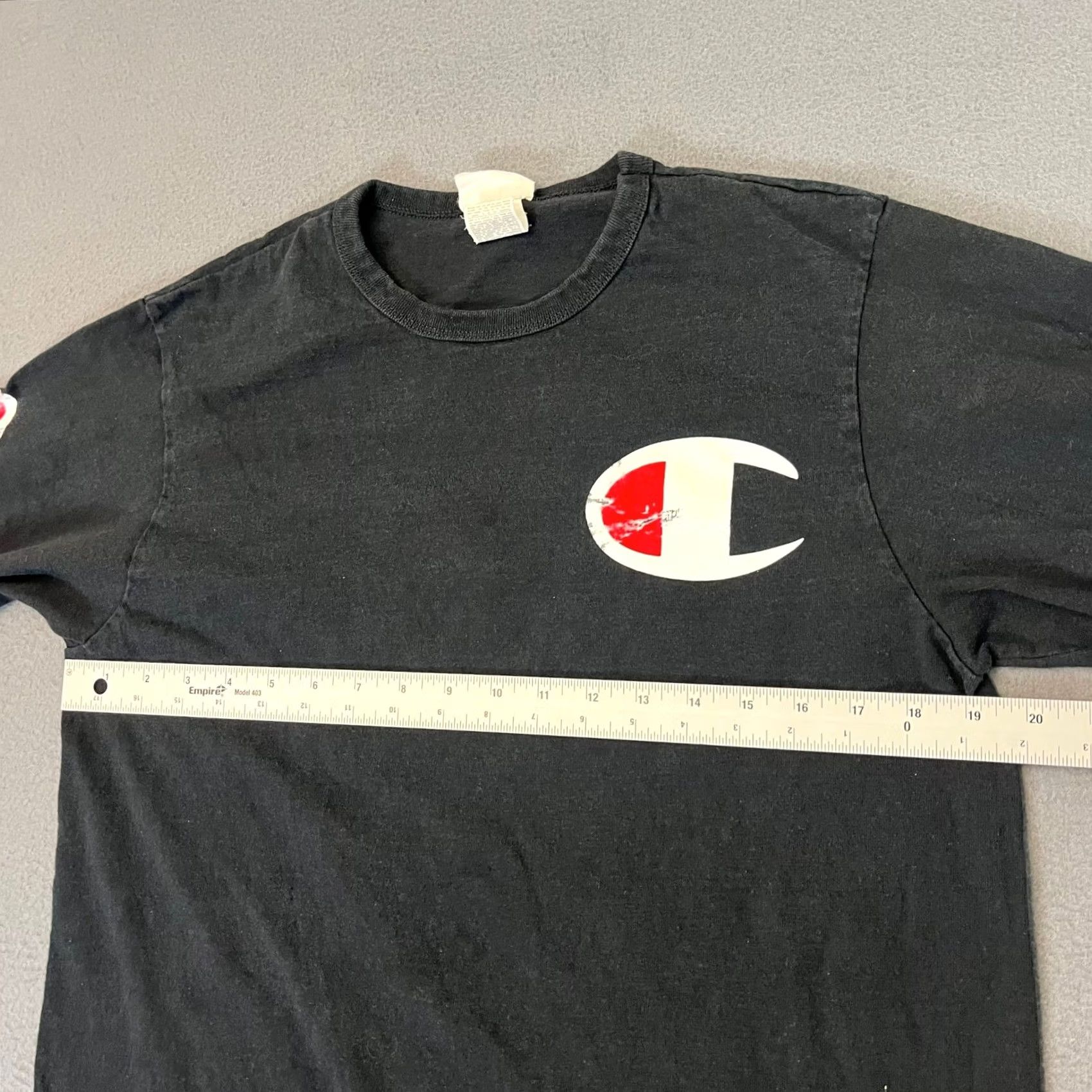 Champion Champion Mens Long Sleeve T-Shirt Black Big C Logo Graphic Crew Neck Embroidered Patch Sports Vintage Distressed All Seasons L Size US L / EU 52-54 / 3 - 5 Thumbnail