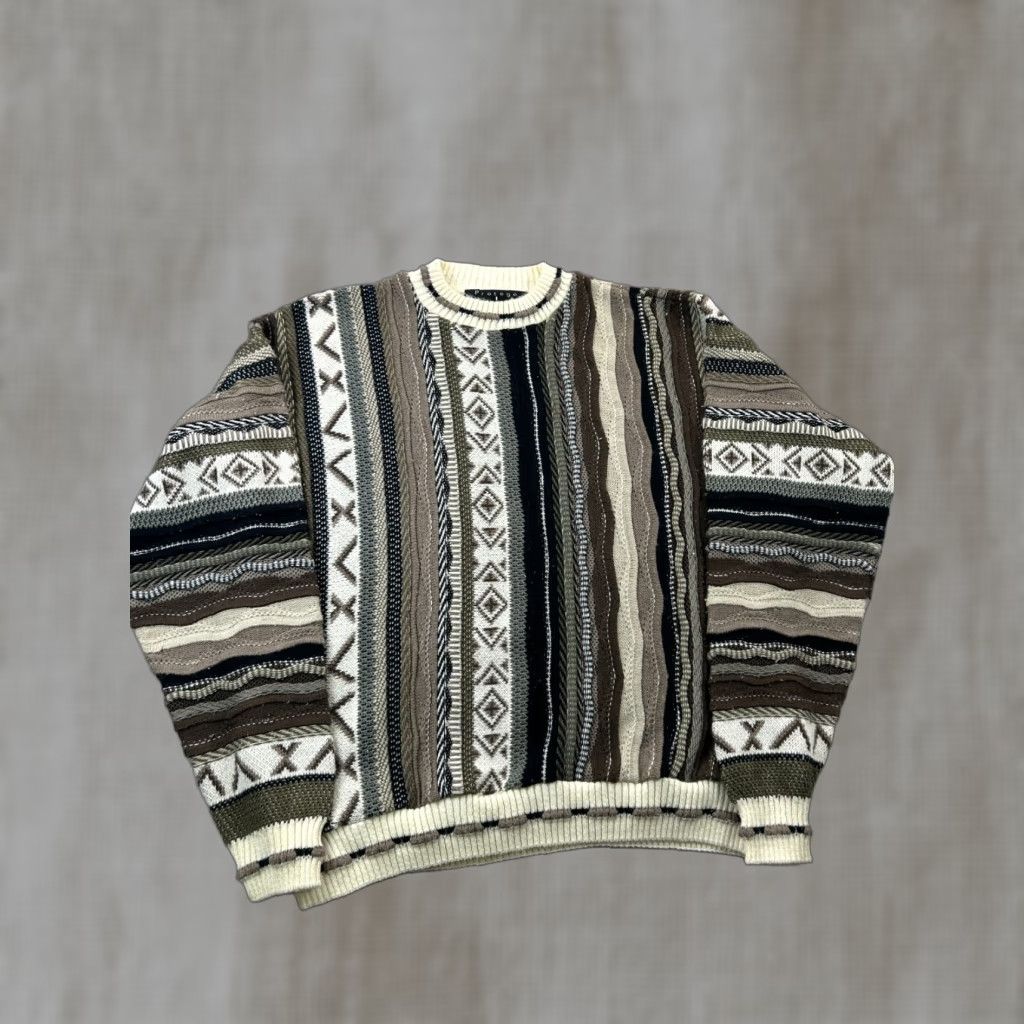 Vintage VINTAGE Protege Sweater Mens M Brown Tan 3D Knit Geometric Crew Neck Ribbed Pullover Size US M / EU 48-50 / 2 - 1 Thumbnail