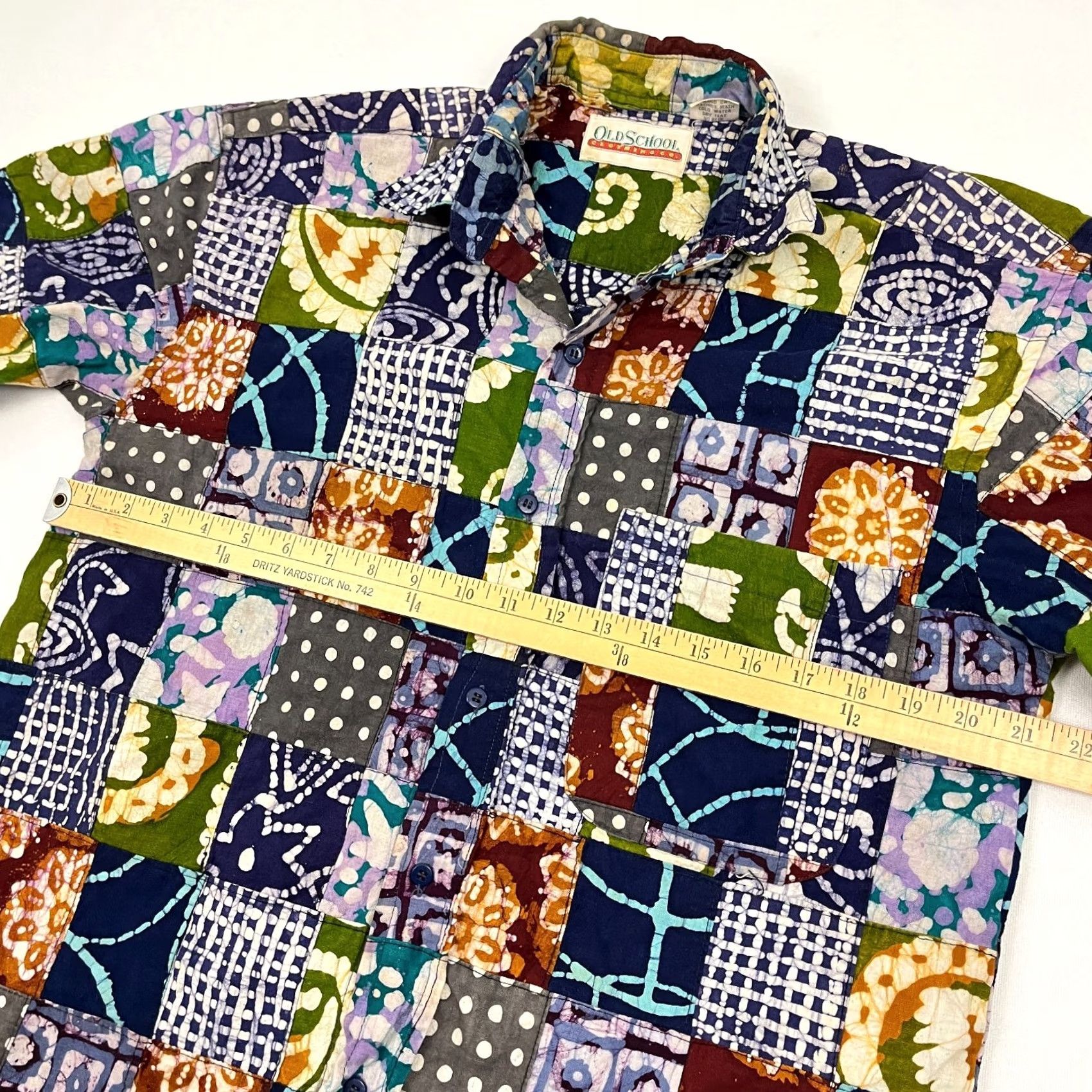 CO VINTAGE Old School Clothing Co Shirt Mens M Multi Patchwork Button Up Retro Hipster Size US M / EU 48-50 / 2 - 5 Thumbnail