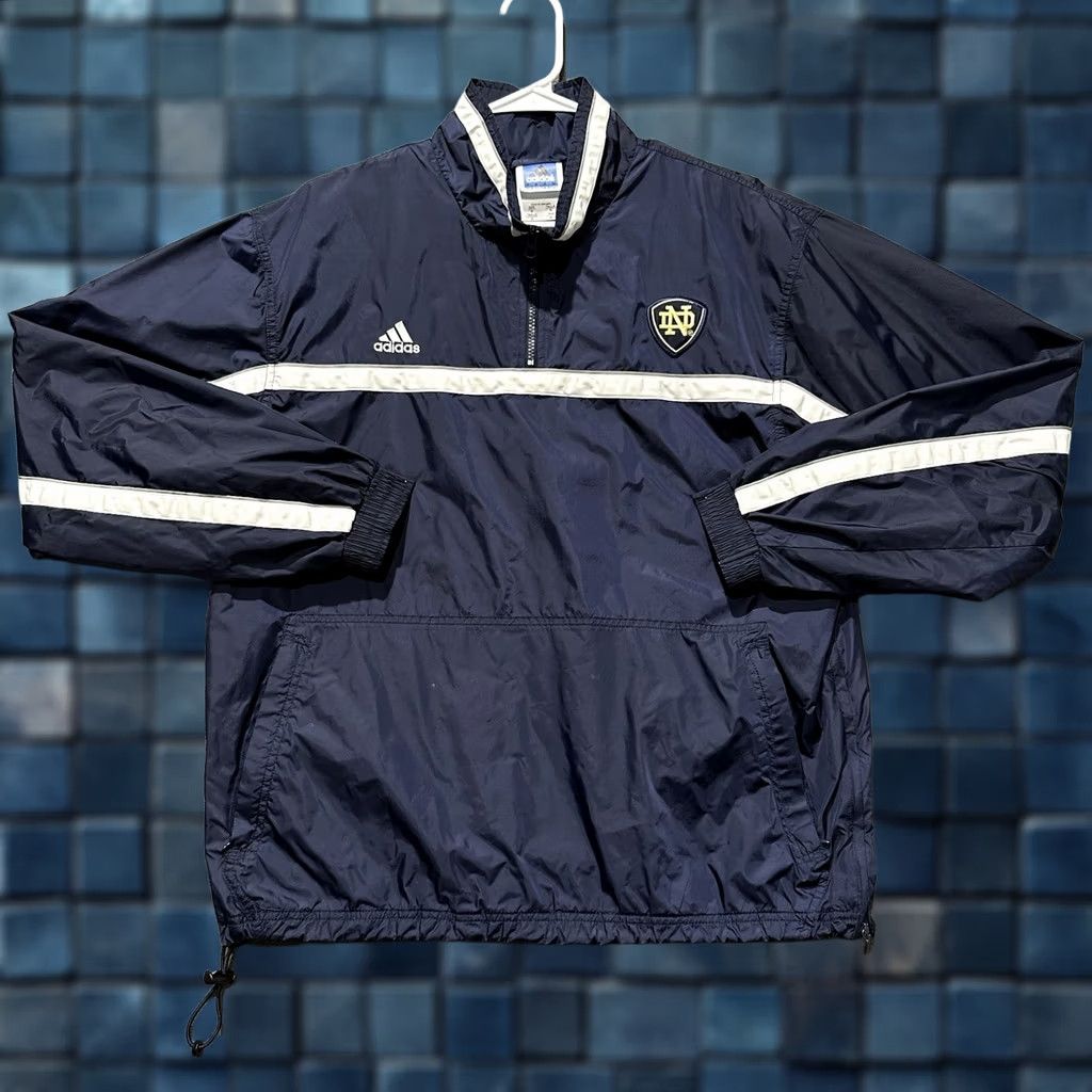 Adidas VINTAGE Notre Dame Jacket Mens Medium Blue Quarter Zip Windbreaker Adidas 90s Fighting Irish Size US M / EU 48-50 / 2 - 1 Thumbnail