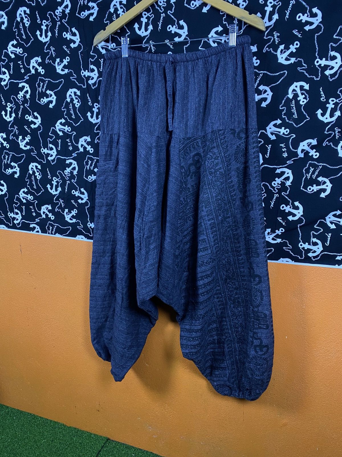 Japanese Brand Charcoal Grey Cotton Harem Pants Relaxed Drop-Crotch Elastic Size US 28 / EU 44 - 4 Thumbnail