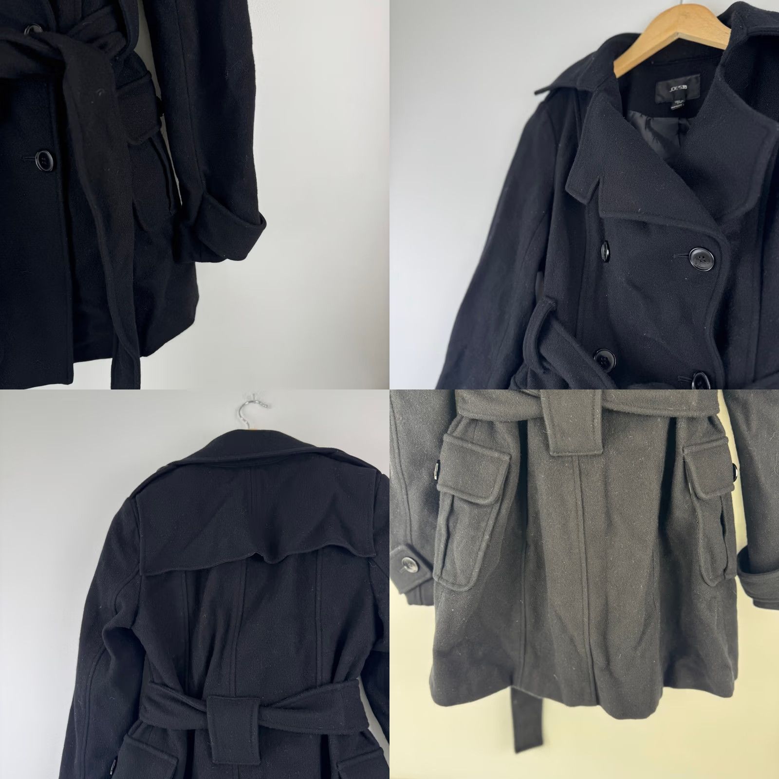 Vintage Joe's Jeans Black Wool Cashmere Blend Double Breasted Belted Trench Coat Small Size 28" / US 6 / IT 42 - 9 Thumbnail
