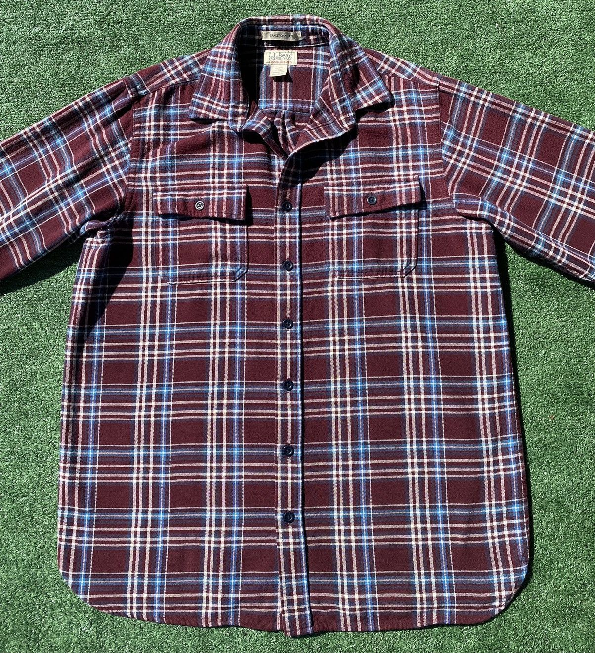 Vintage VTG 90’s LL Bean Chamois Burgundy Plaid Heavyweight Flannel Size US XL / EU 56 / 4 - 3 Thumbnail