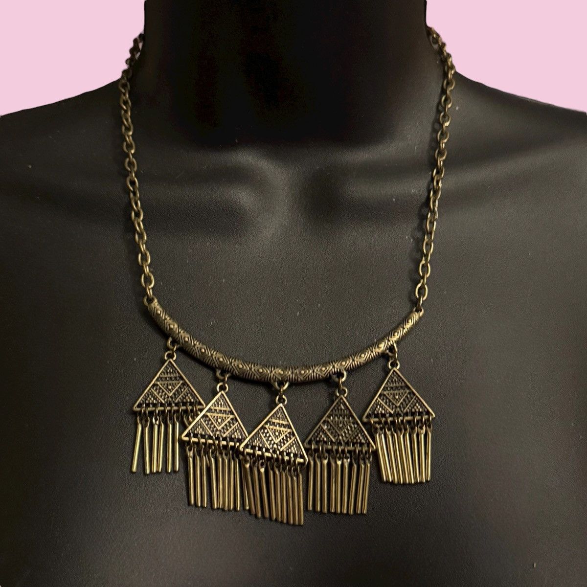 Other Bronze tone geometric fringe statement necklace Size ONE SIZE - 1 Thumbnail