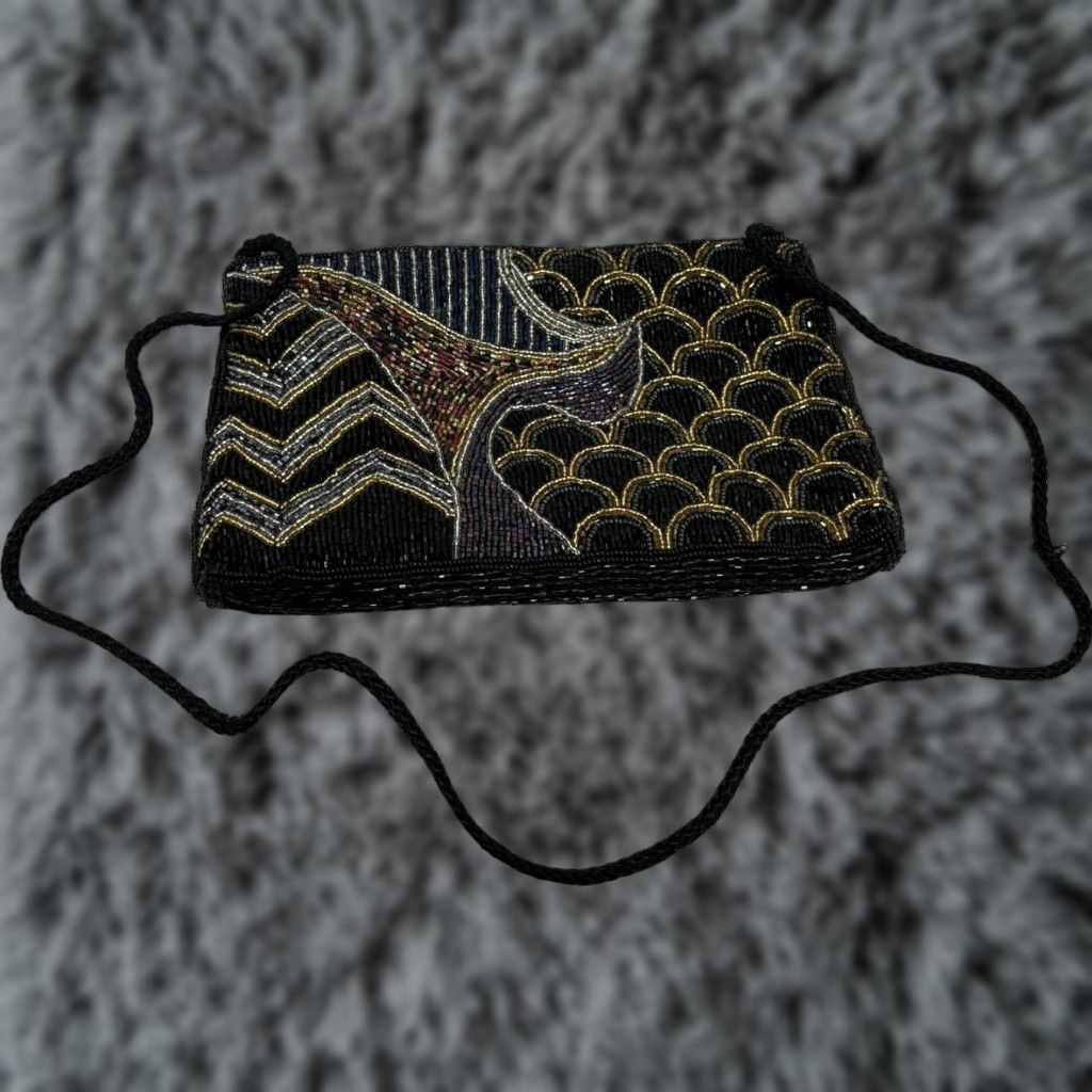 CLOSED VINTAGE Handmade Beaded Shoulder Purse Bag Women Formal Black Eveningwear Zip Close Size ONE SIZE - 1 Thumbnail