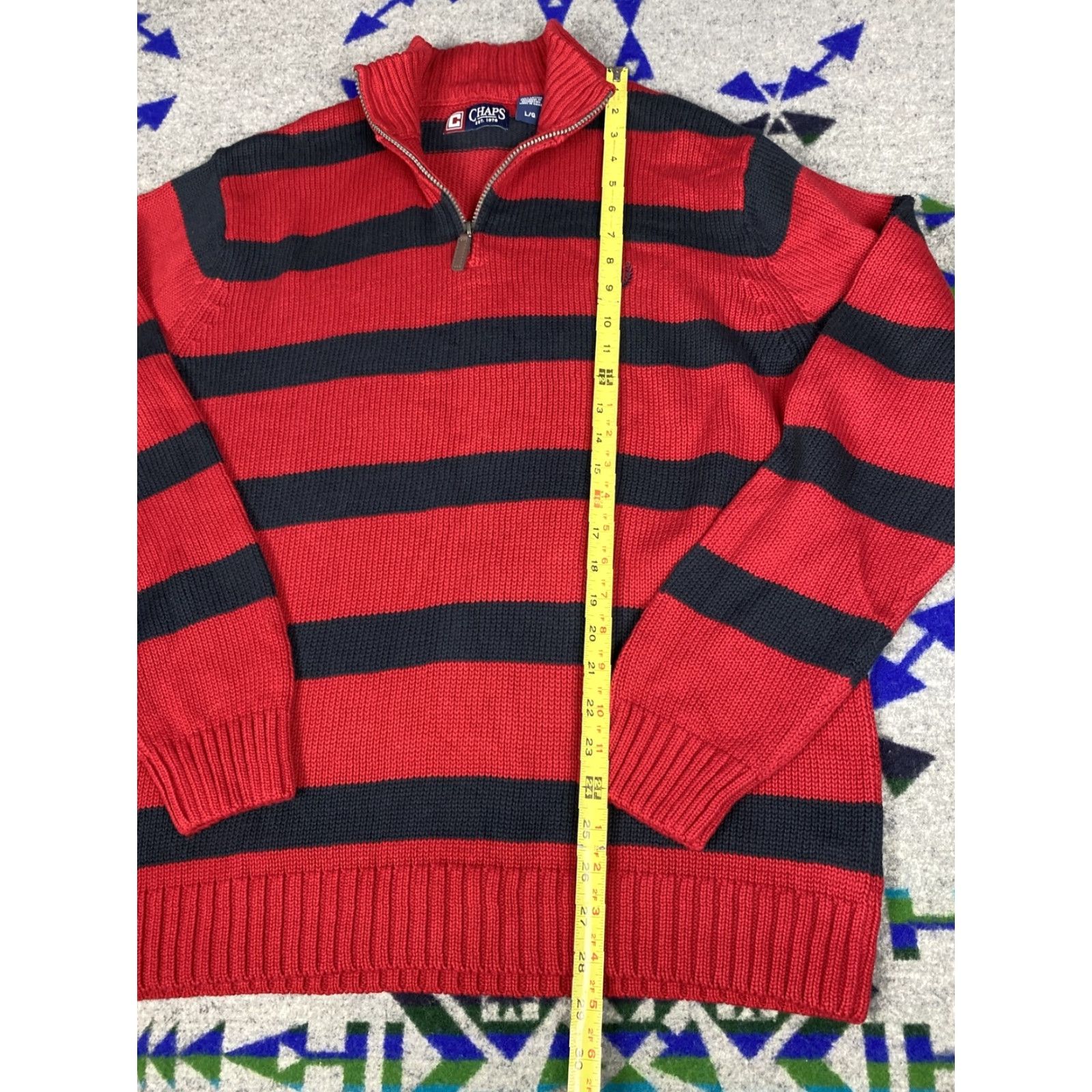 Chaps Chaps Ralph Lauren 1/4 Zip Knit Sweater Mens L Blue Red Stripes Pullover Knit Wool? Size US L / EU 52-54 / 3 - 3 Thumbnail