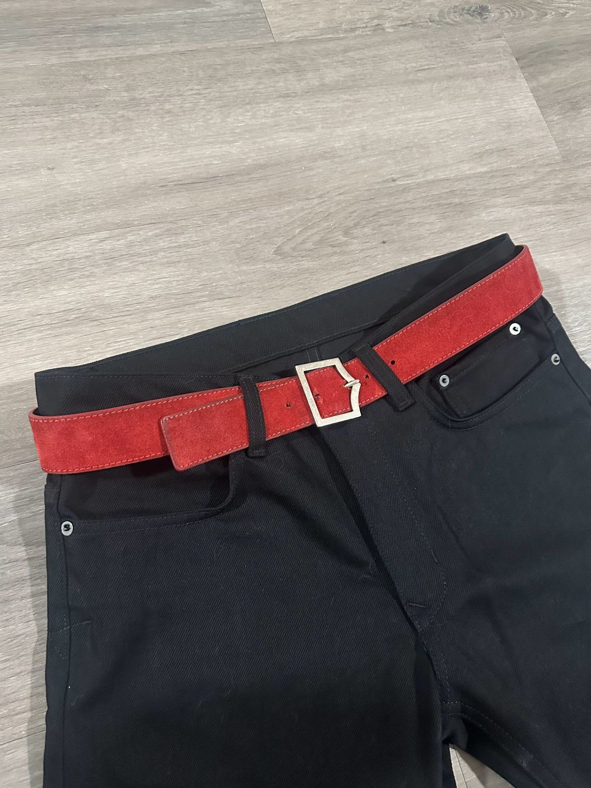 Dior SS05 Red Suede Dior D Point Belt Size 32 - 2 Thumbnail
