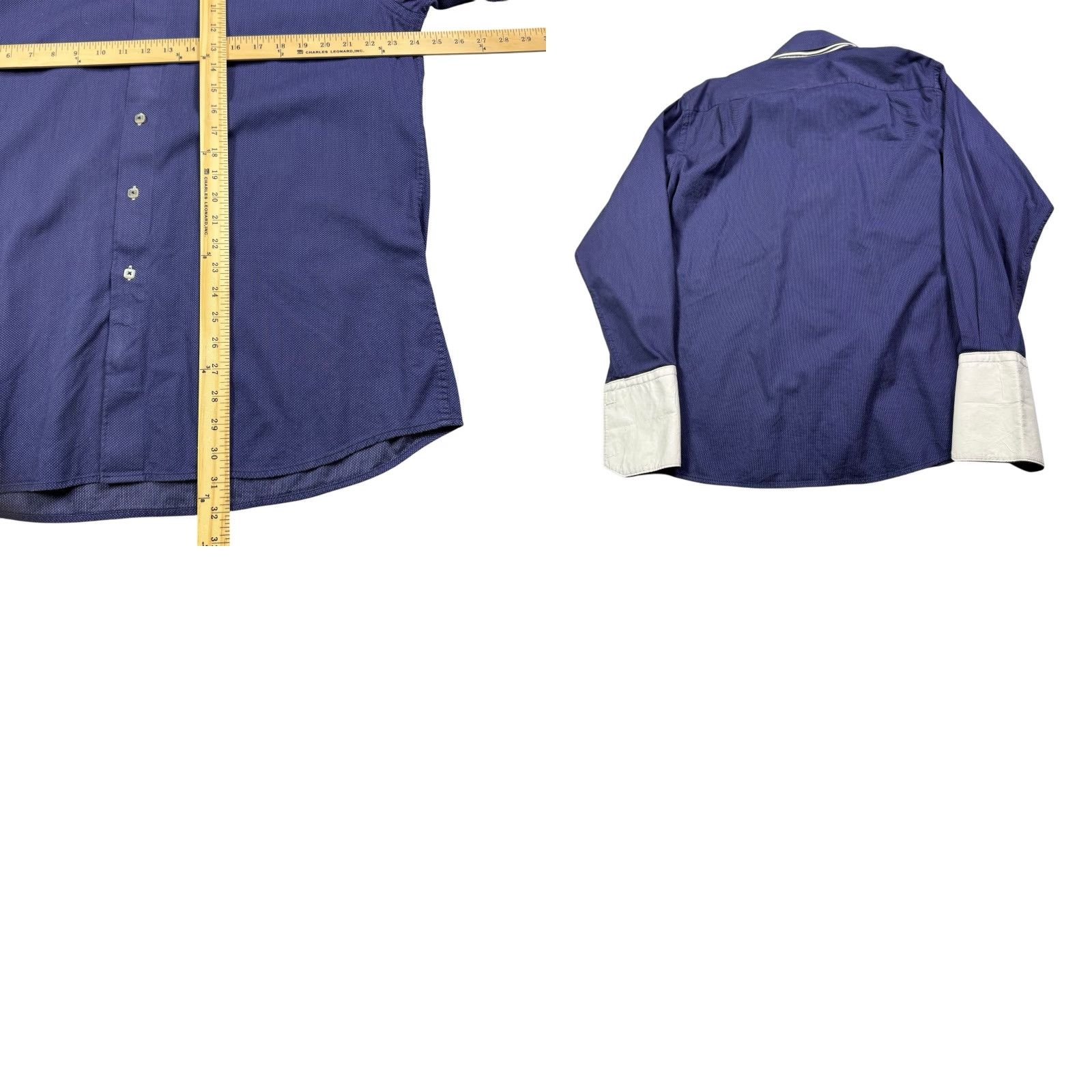Vintage Axxess Shirt Mens XL Dress Shirt French Cuff Contrast Collar Formal 100% Cotton Shirt Men XL Blue Embroidered Collared Button-Down Top Cuff Size 46R - 8 Thumbnail