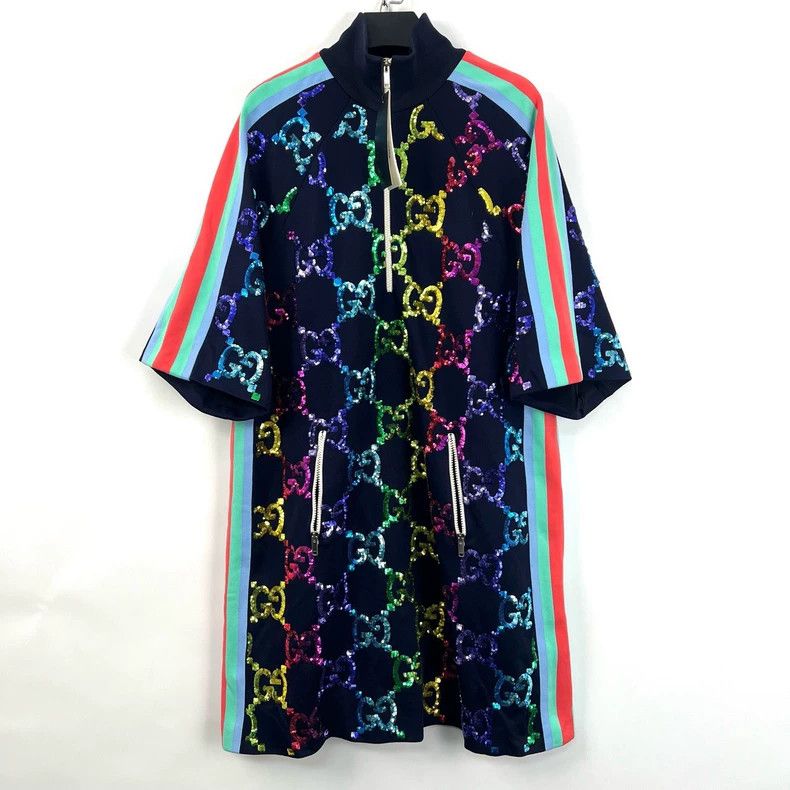 Gucci Gucci G sequin full print half zipper dress Size L / US 10 / IT 46 - 1 Thumbnail
