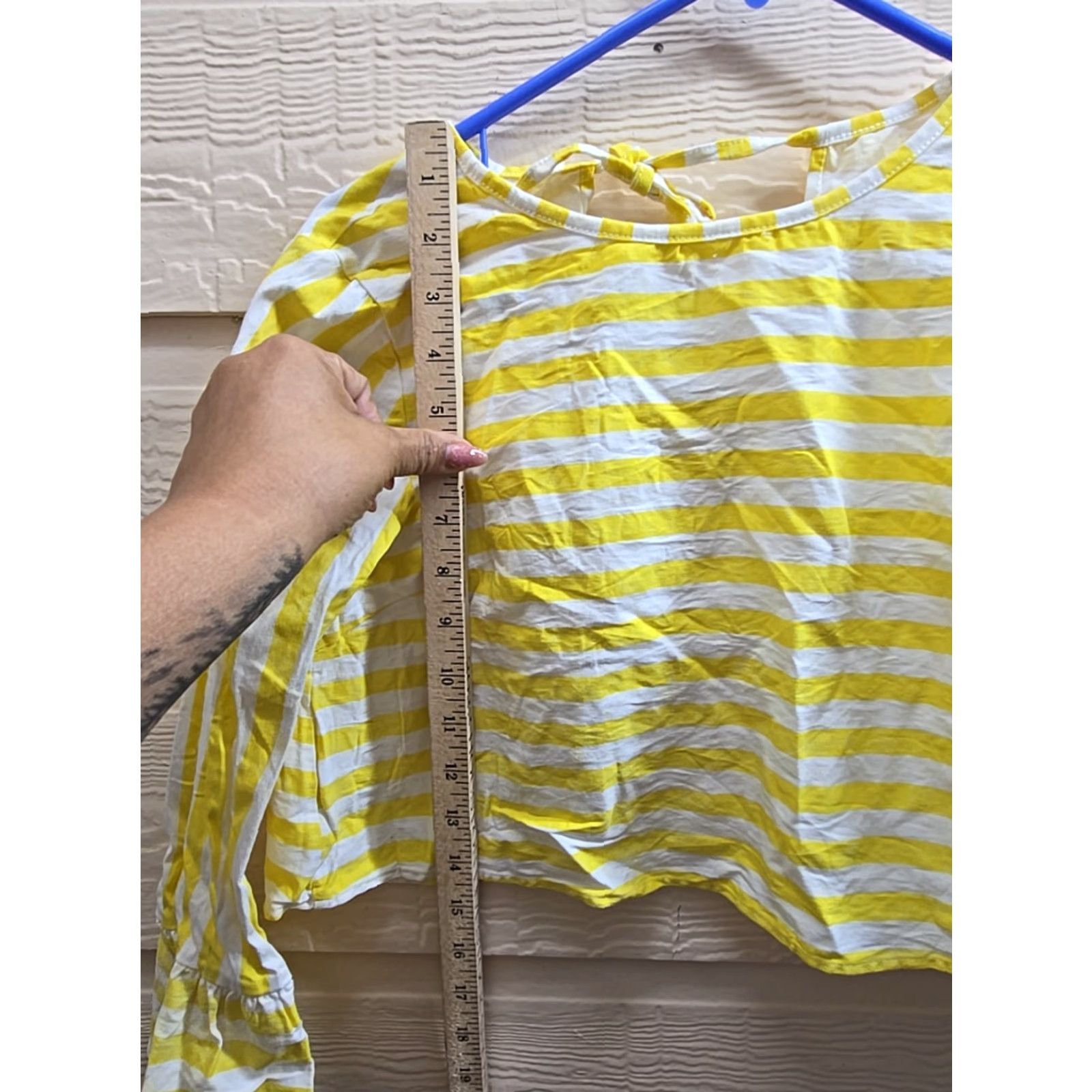 Bell VINTAGE Yellow White Striped 3/4 Bell Sleeve Open Back Ties Blouse Shirt Top Sz M Size M / US 6-8 / IT 42-44 - 6 Thumbnail