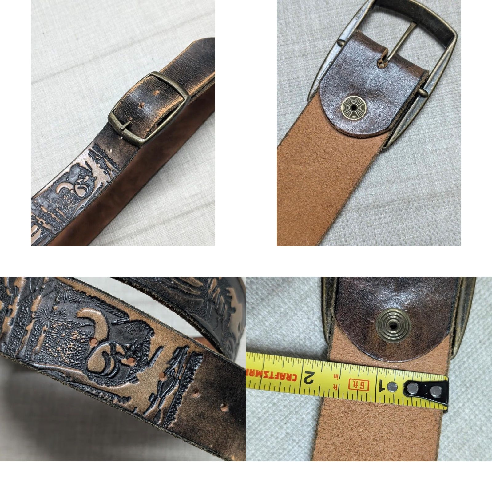 Vintage VINTAGE handcrafted WESTERN belt Tooled 34 animals WILDLIFE Brown leather belt 34 Men Leather Full Grain 1-3/4" width Western Belt Mens Size 34 - 8 Thumbnail