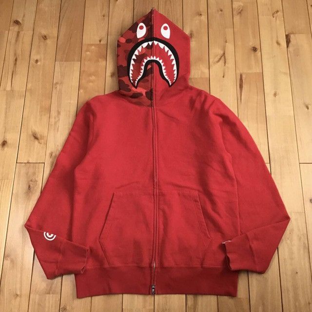BAPE Red camo shark full zip hoodie a bathing ape