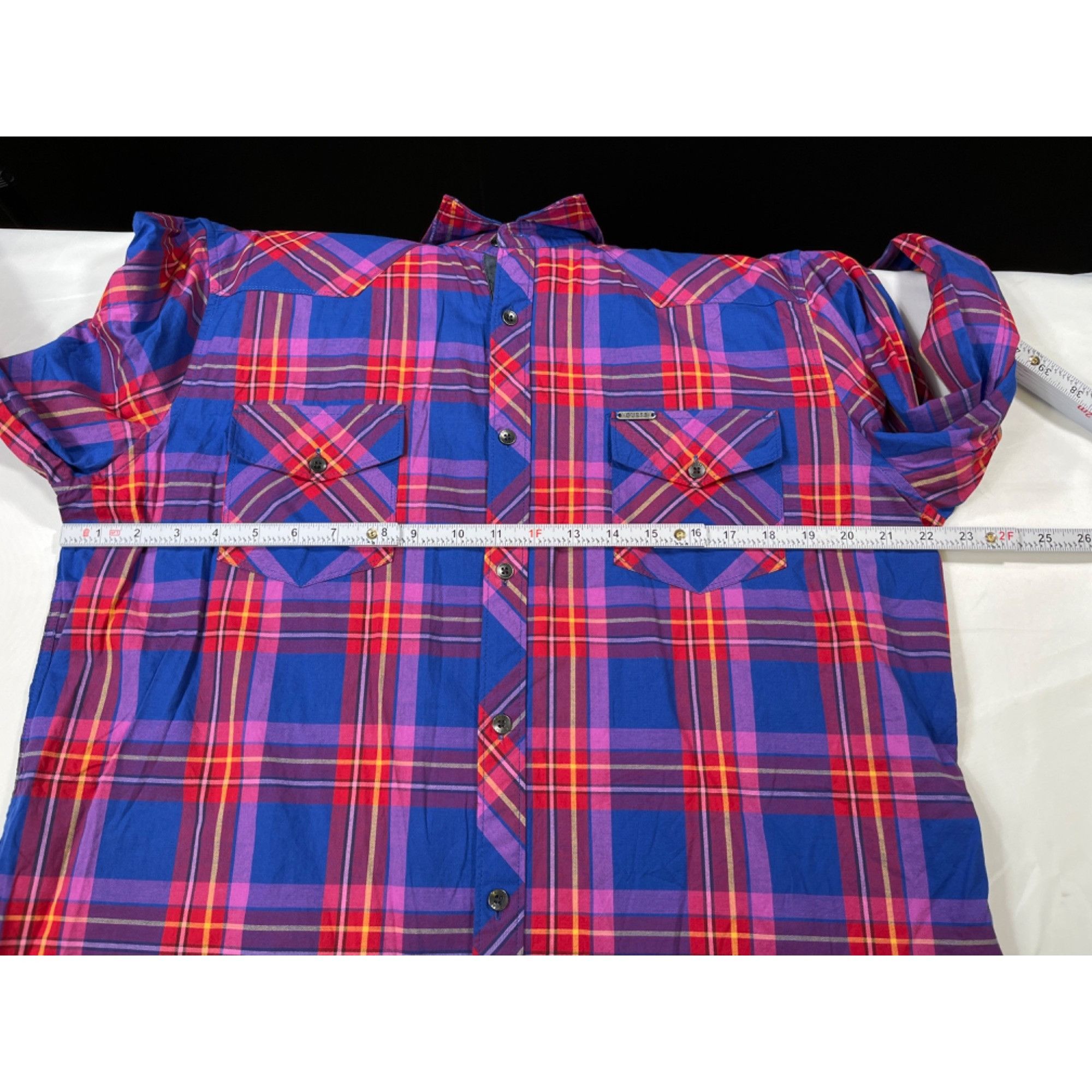 Guess Guess SKU 7659 Mens Long Sleeve Pink and Blue Plaid Button U Size US XL / EU 56 / 4 - 3 Thumbnail