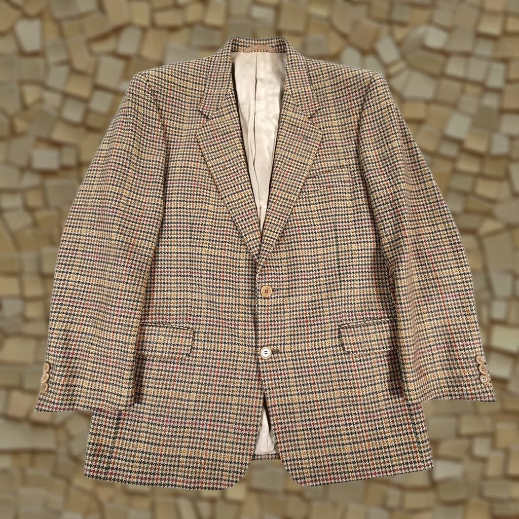 Jaeger VINTAGE Jaeger Mens Tweed Blazer Brown 40 R Check Houndstooth Wool Jacket Classic Mens Size 40R - 1 Thumbnail