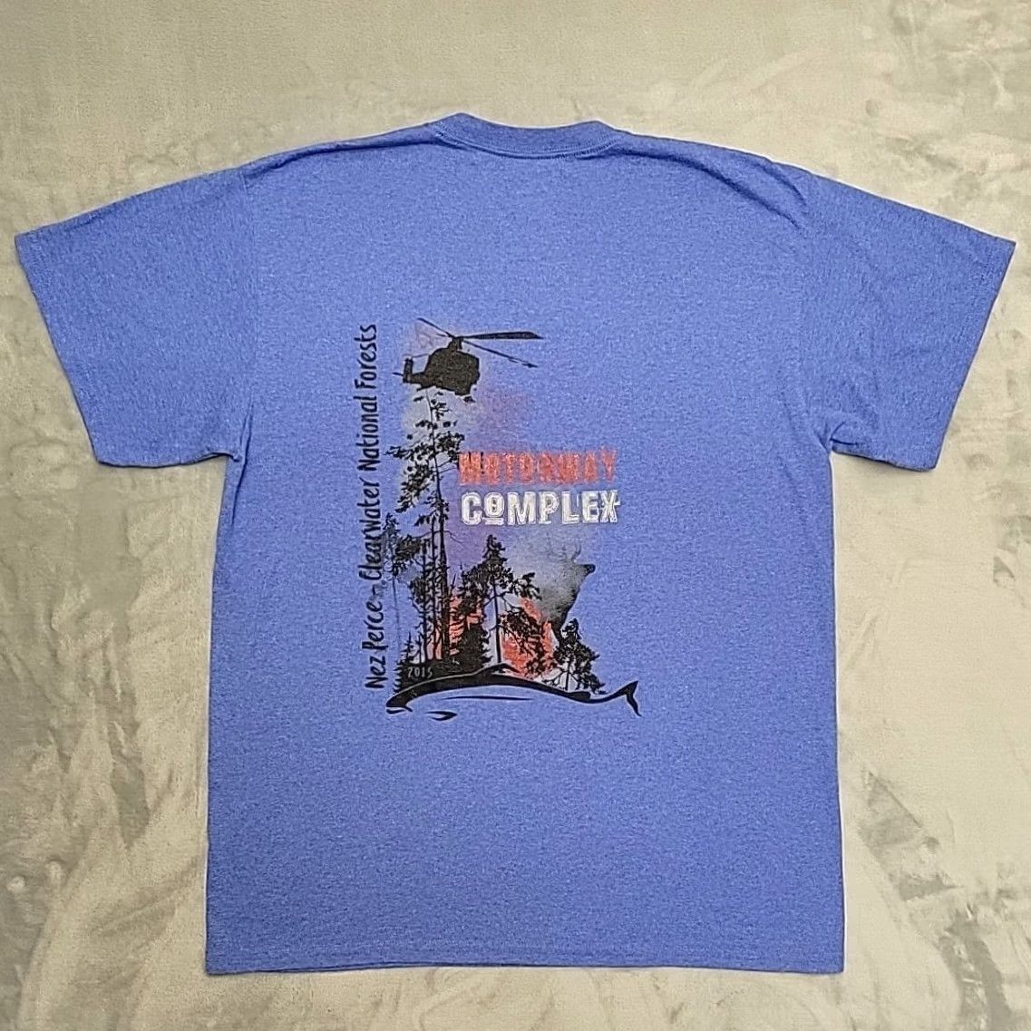 Vintage Wildland Firefighter Shirt Mens L 2015 Nez Perce Clearwater Forest ID Blue Cotton Blend Jersey Short Sleeve Graphic Print T-Shirt Mens Size US L / EU 52-54 / 3 - 4 Thumbnail
