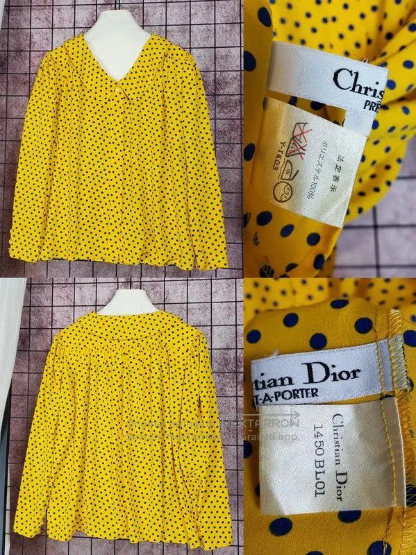 Dior Dior Yellow Polka Dot Long Sleeve Shirt . Size M / US 6-8 / IT 42-44 - 2 Thumbnail