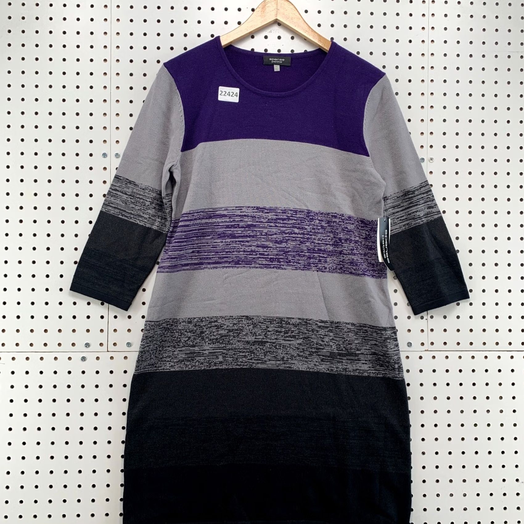 Vintage Spense Sweater Dress Purple Black Striped Womens Petite Large PL Size L / US 10 / IT 46 - 7 Thumbnail