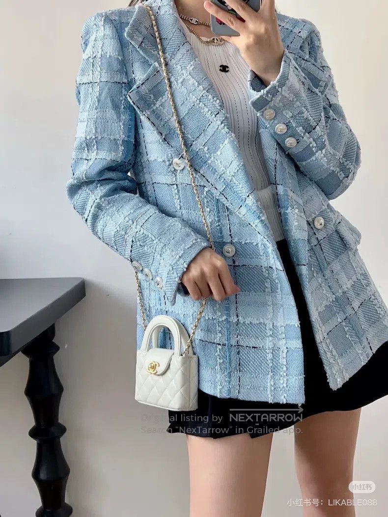 Chanel Chanel Blue plaid tweed coat Size XS / US 0-2 / IT 36-38 - 8 Thumbnail